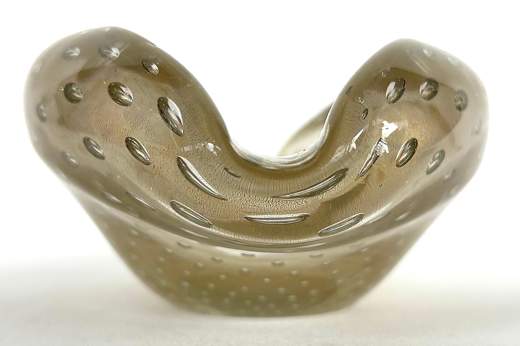 Mid-century Murano Glass Bullicante Aventurine Free Form Bowl, Italy For Sale 3