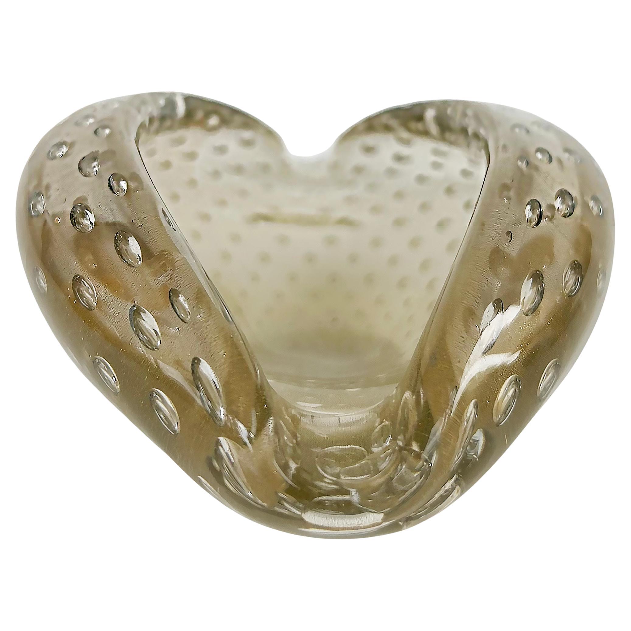 Mid-century Murano Glass Bullicante Aventurine Free Form Bowl, Italy