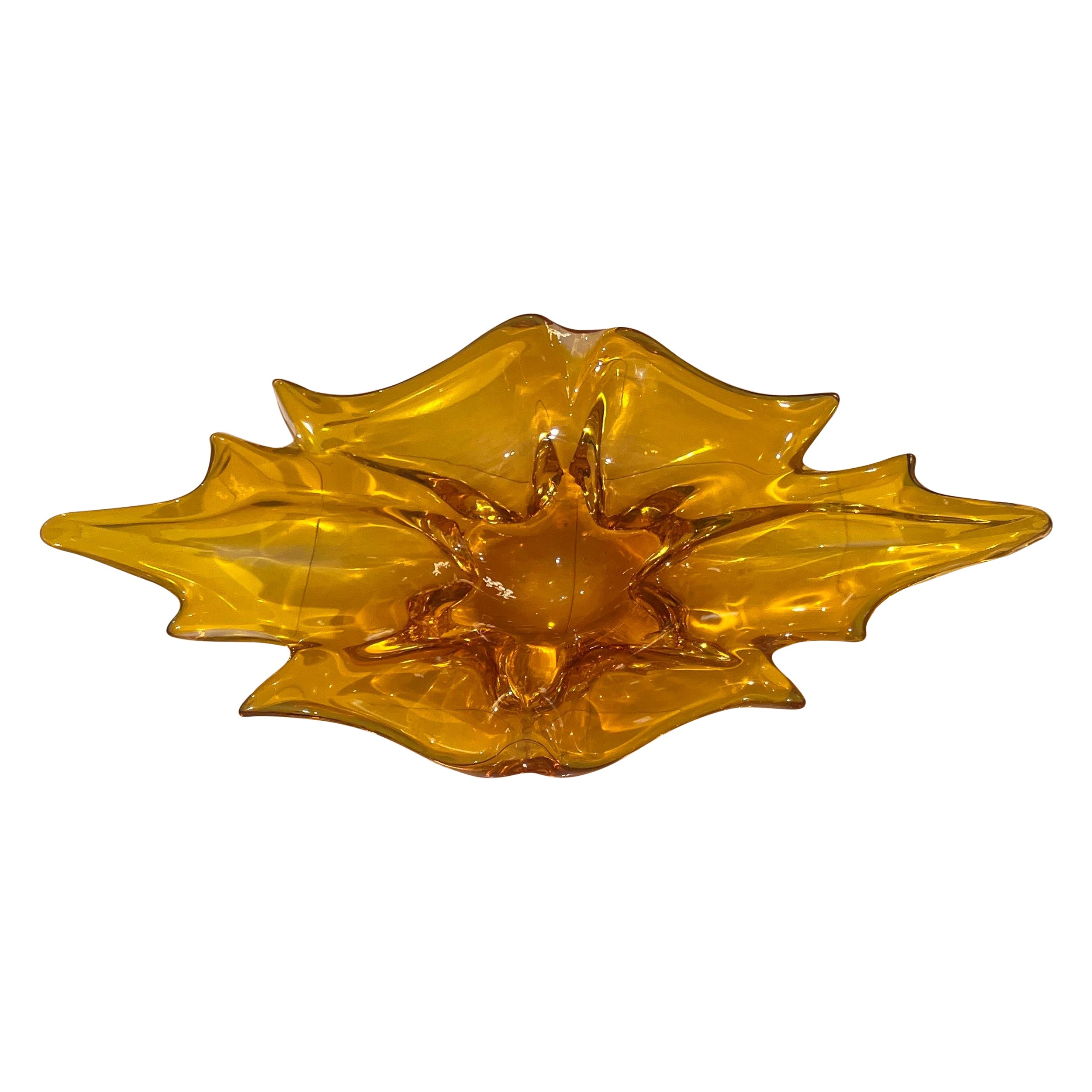 Centro de mesa de cristal de Murano de mediados de siglo en tono ámbar Diseño italiano, años 60.