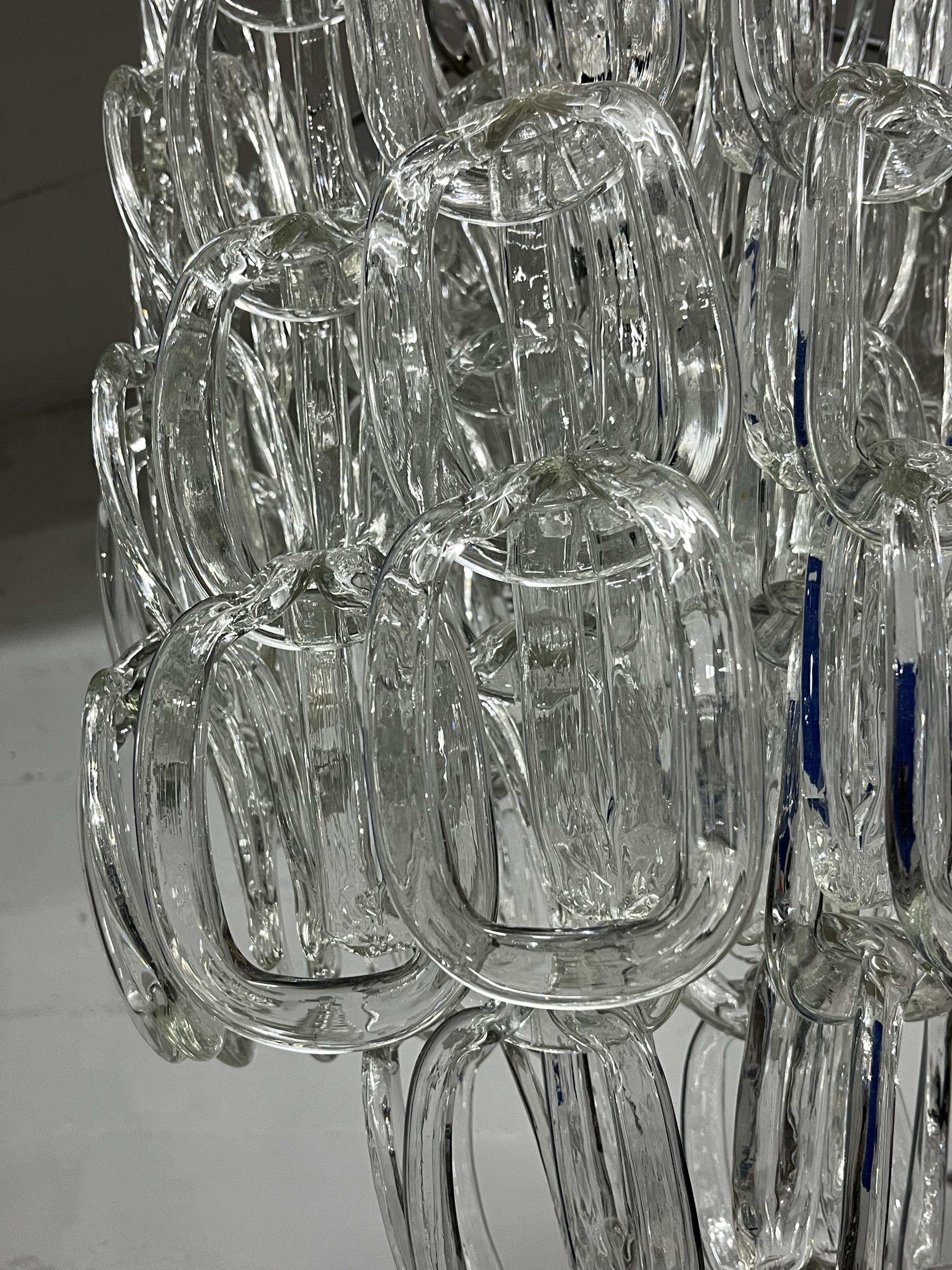 Italiano Lampadario in vetro di Murano di metà secolo attribuito ad Angelo Mangiarotti per Vistosi in vendita