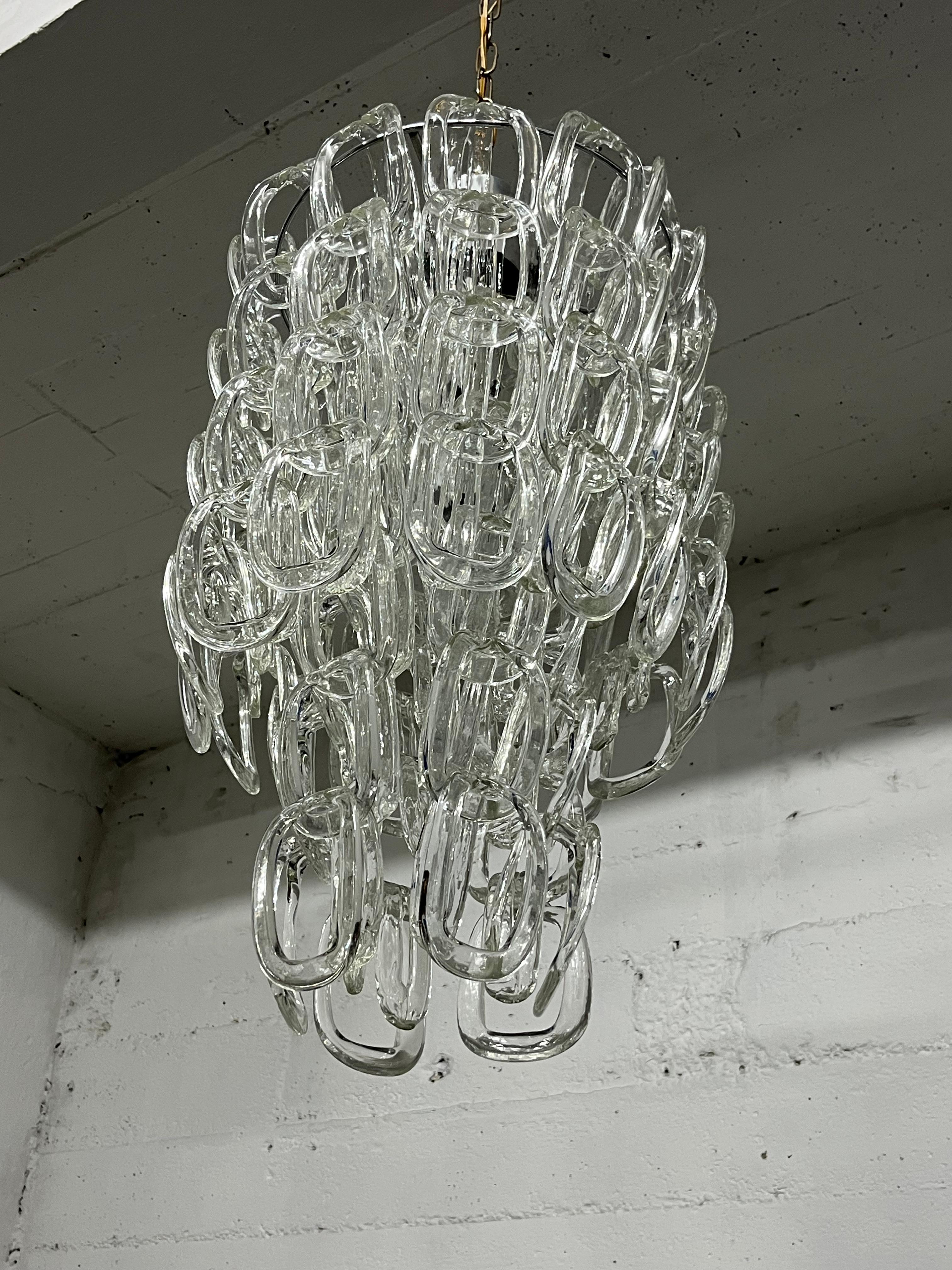 Lampadario in vetro di Murano di metà secolo attribuito ad Angelo Mangiarotti per Vistosi In condizioni buone in vendita a Palermo, IT