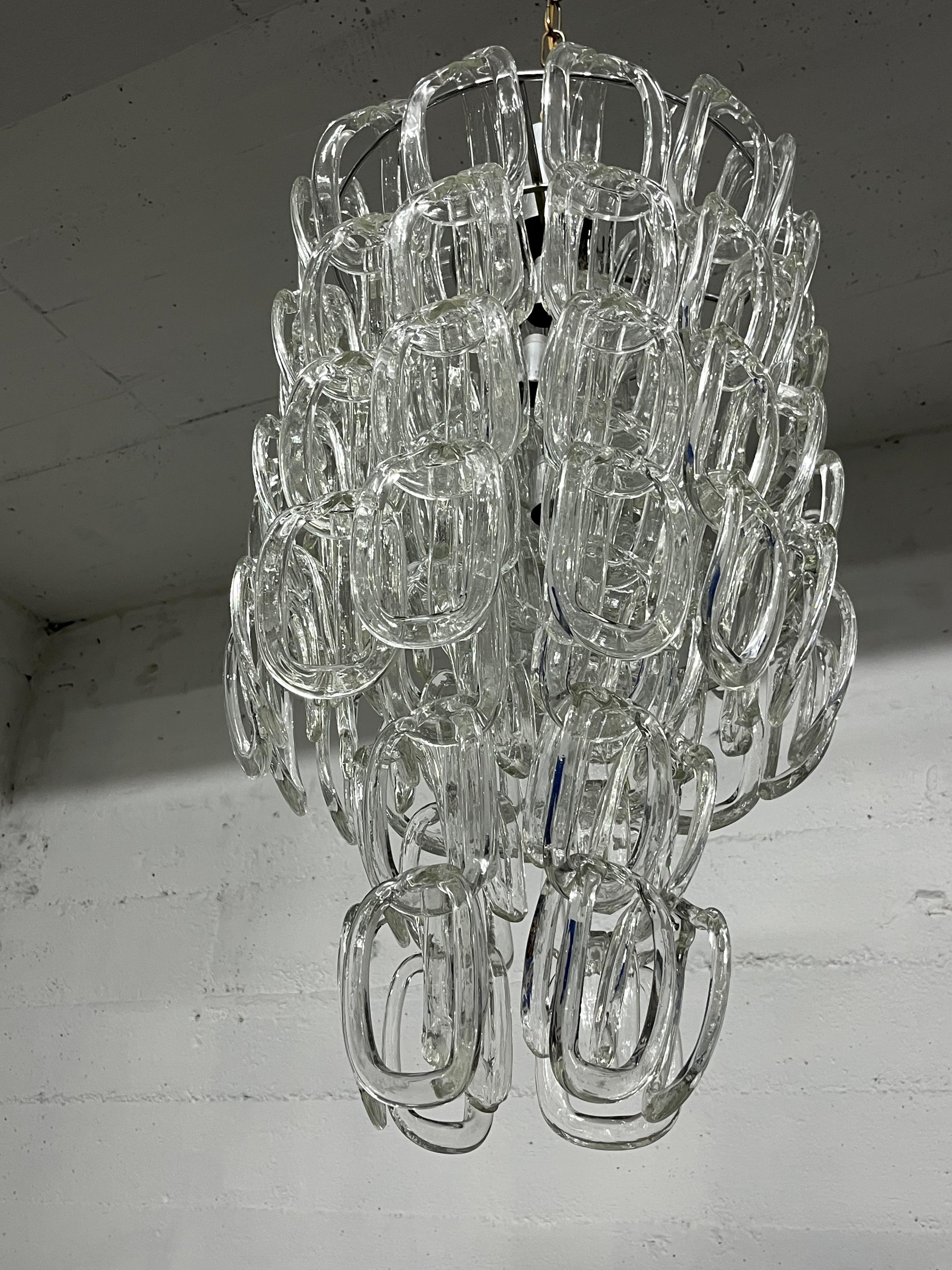 Metà XX secolo Lampadario in vetro di Murano di metà secolo attribuito ad Angelo Mangiarotti per Vistosi in vendita