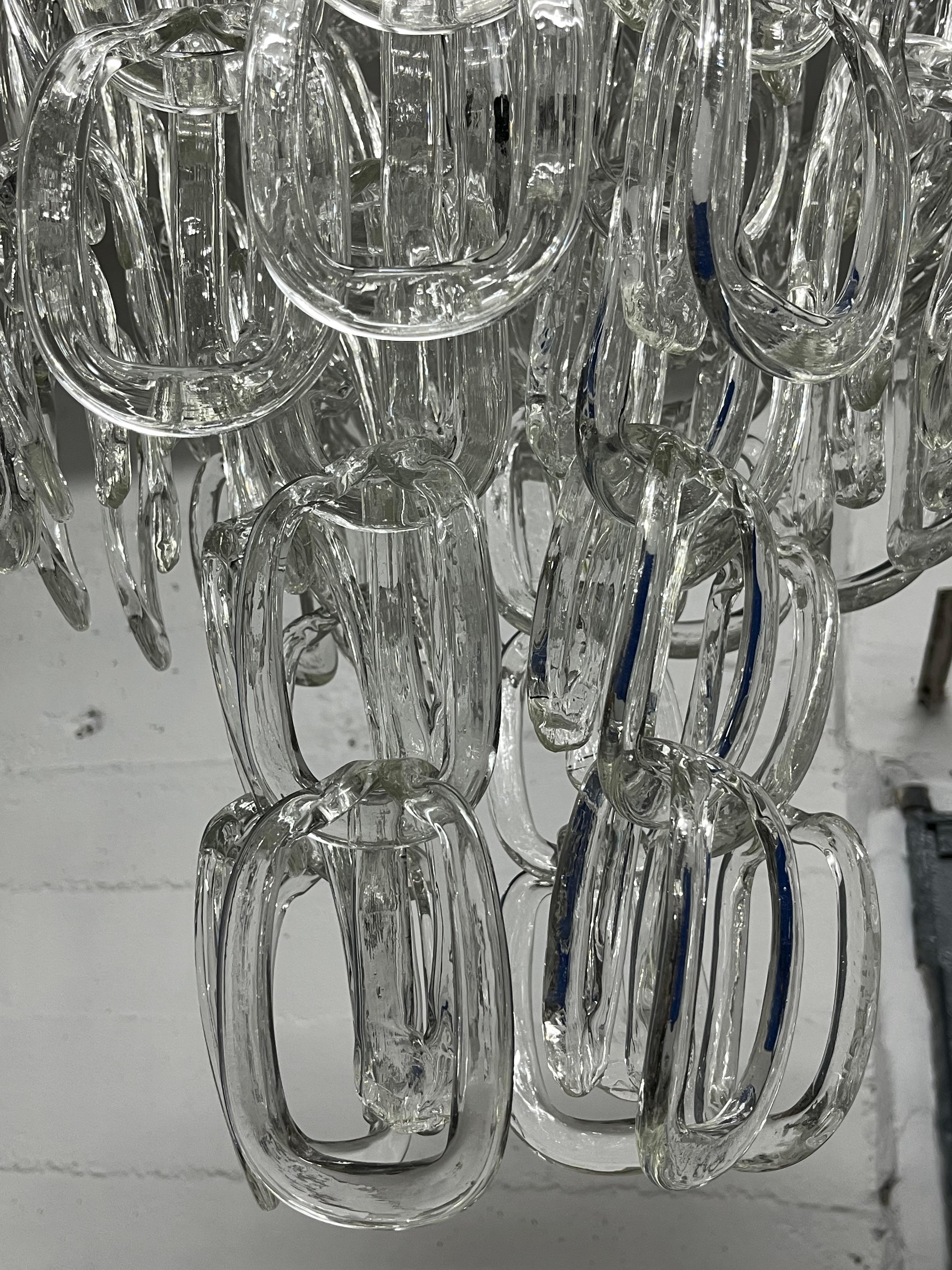 Metallo Lampadario in vetro di Murano di metà secolo attribuito ad Angelo Mangiarotti per Vistosi in vendita