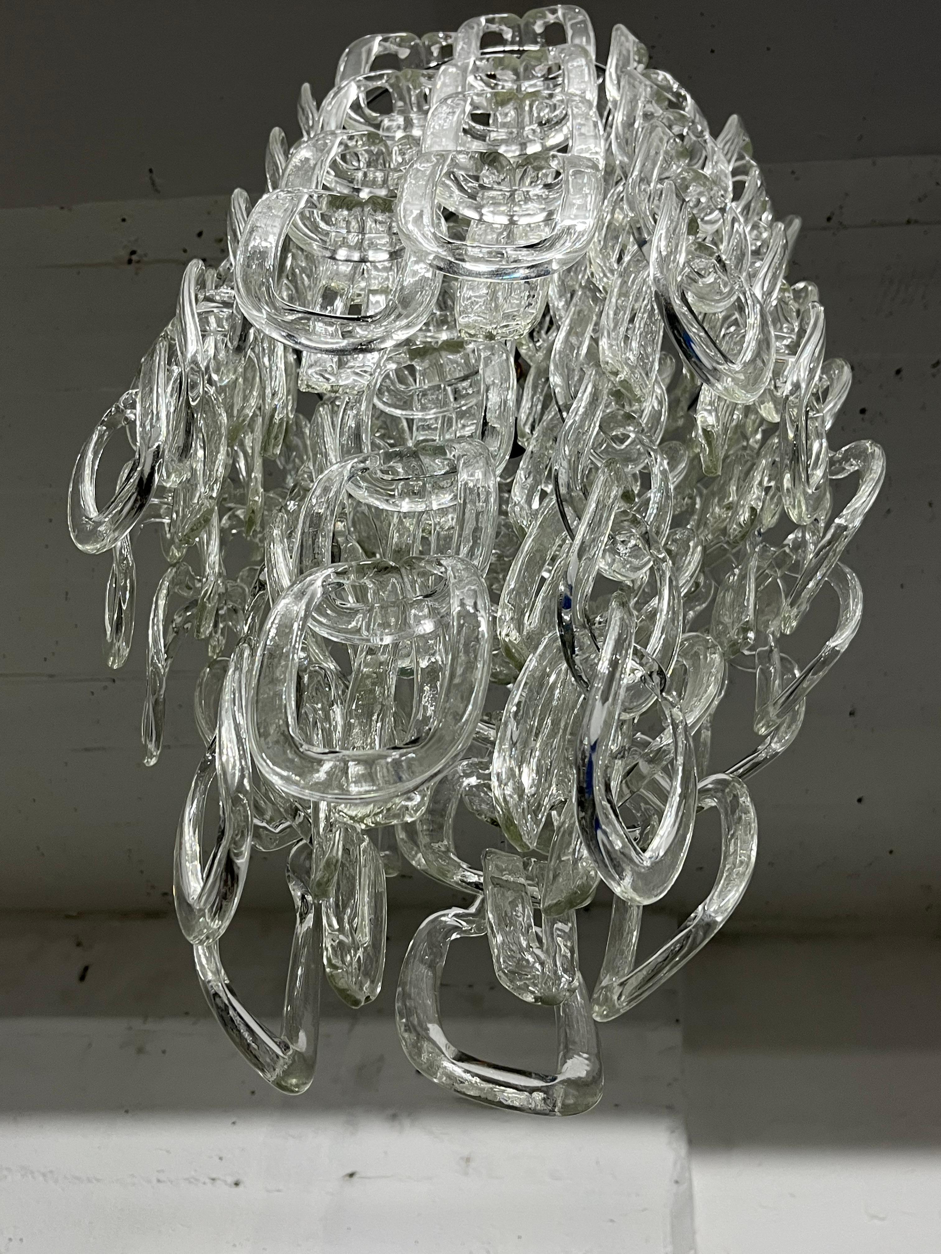 Lampadario in vetro di Murano di metà secolo attribuito ad Angelo Mangiarotti per Vistosi in vendita 1