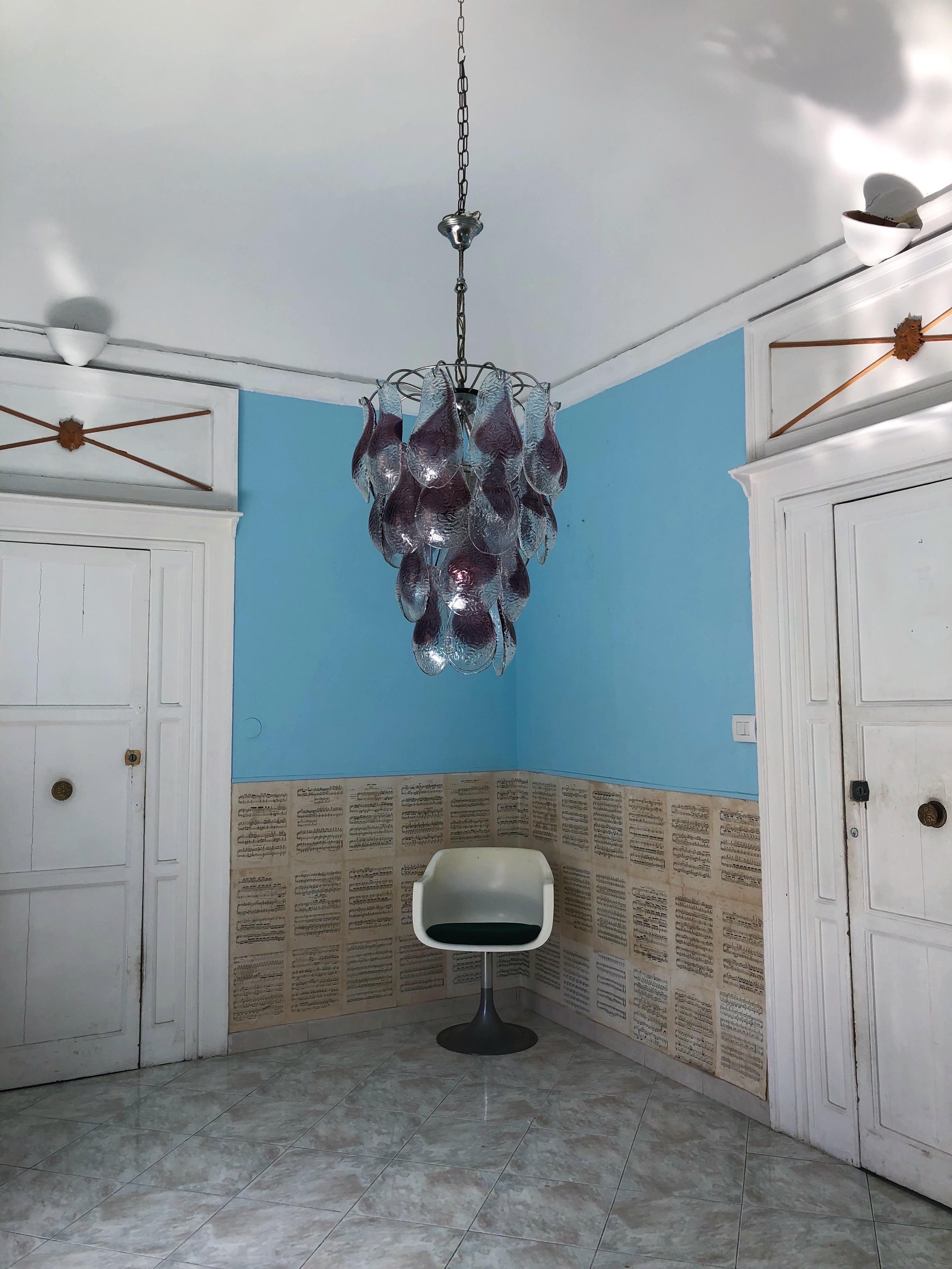 Metal Mid-Century Murano Glass Chandelier by Mazzega For Sale