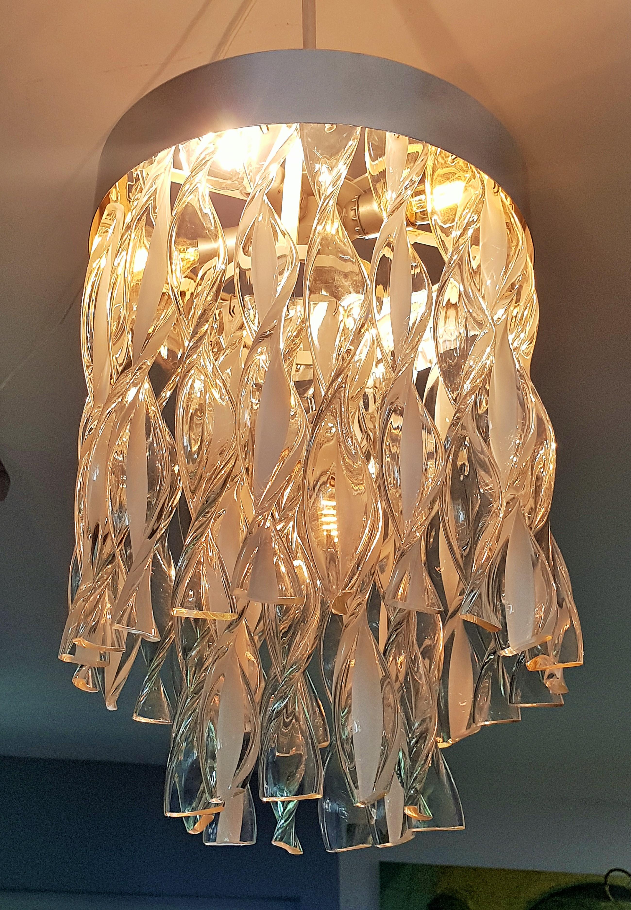Mid-20th Century Midcentury Murano Glass Chandelier by Mazzega, Italy, 1965 For Sale