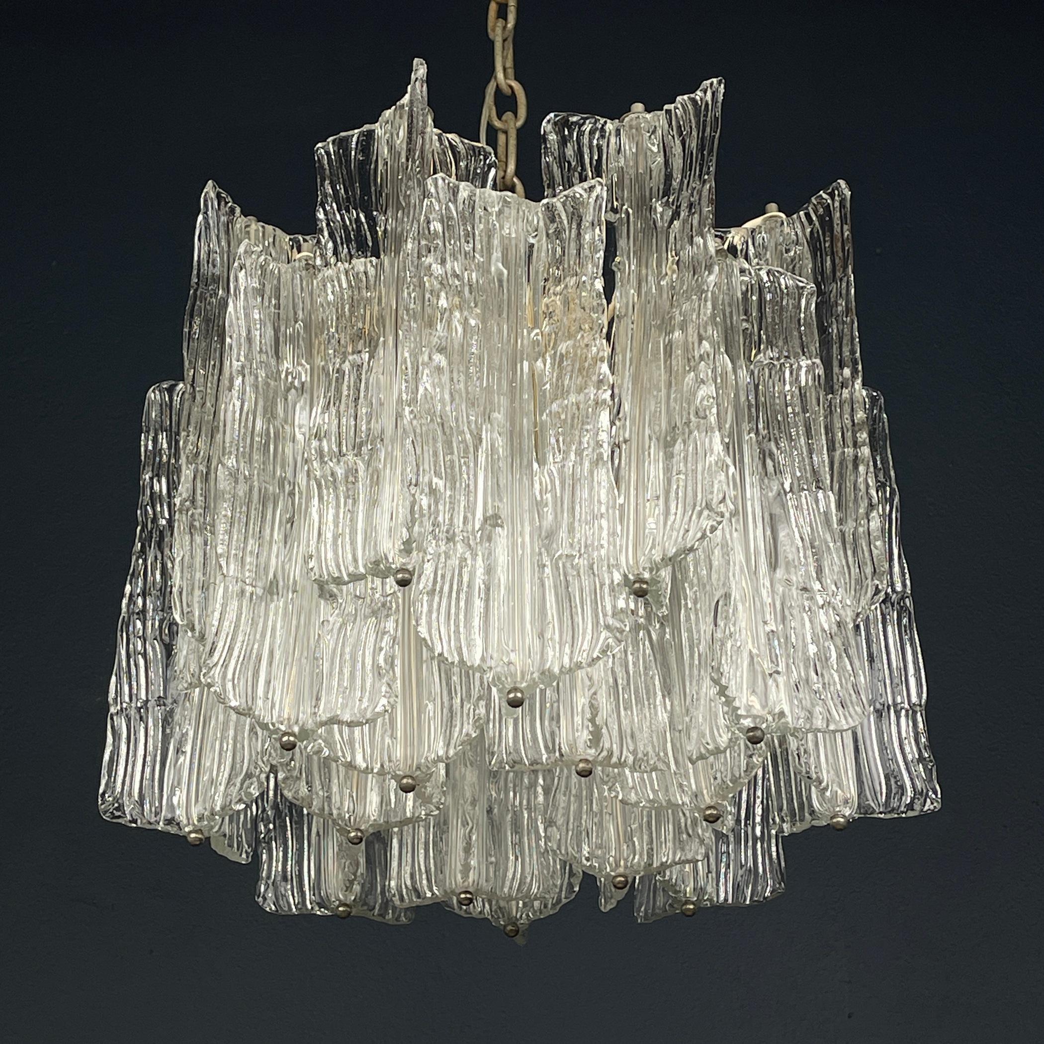 Mid-Century Modern Mid-century murano glass chandelier Eliche by Venini Italy 1960s  For Sale