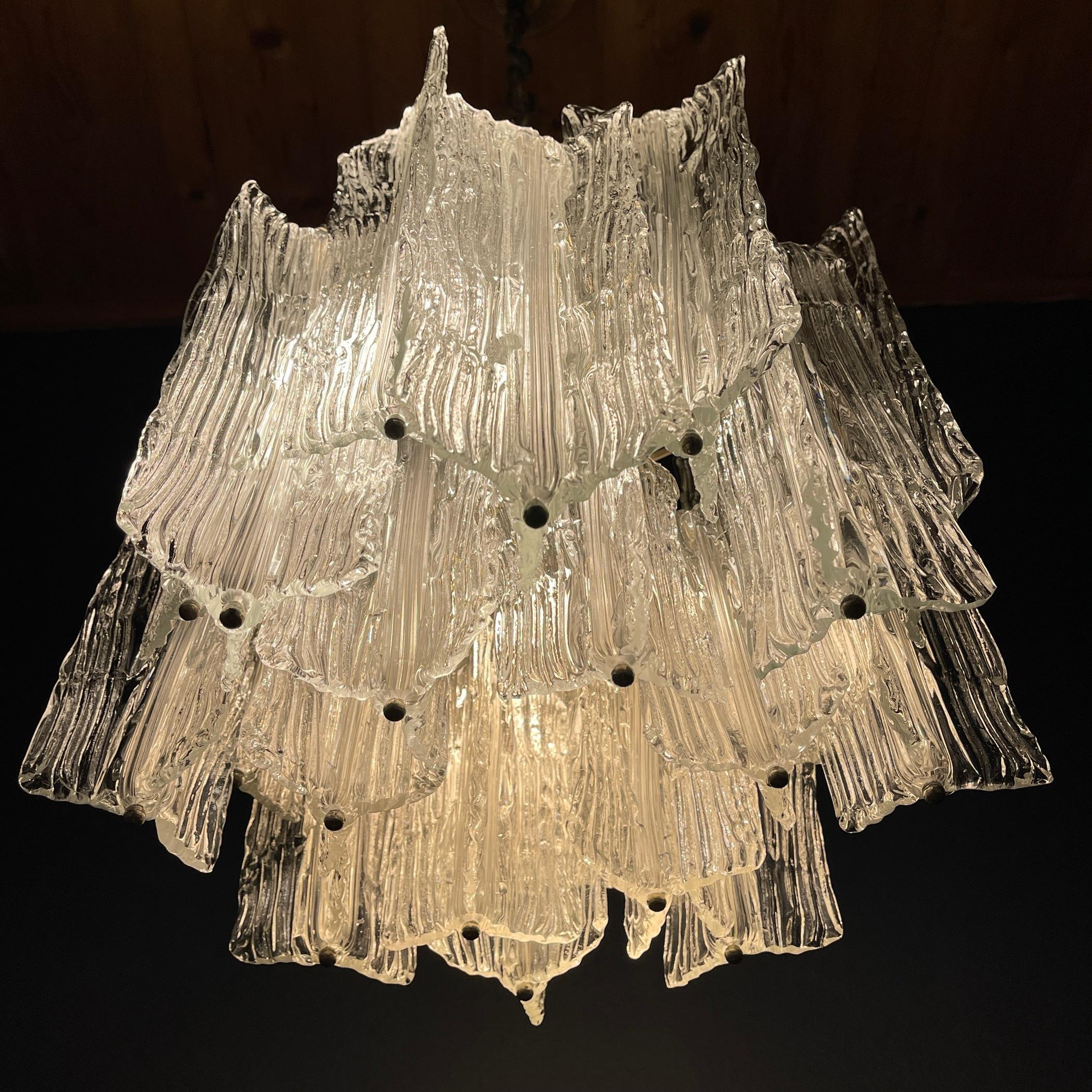 Metal Mid-century murano glass chandelier Eliche by Venini Italy 1960s  For Sale