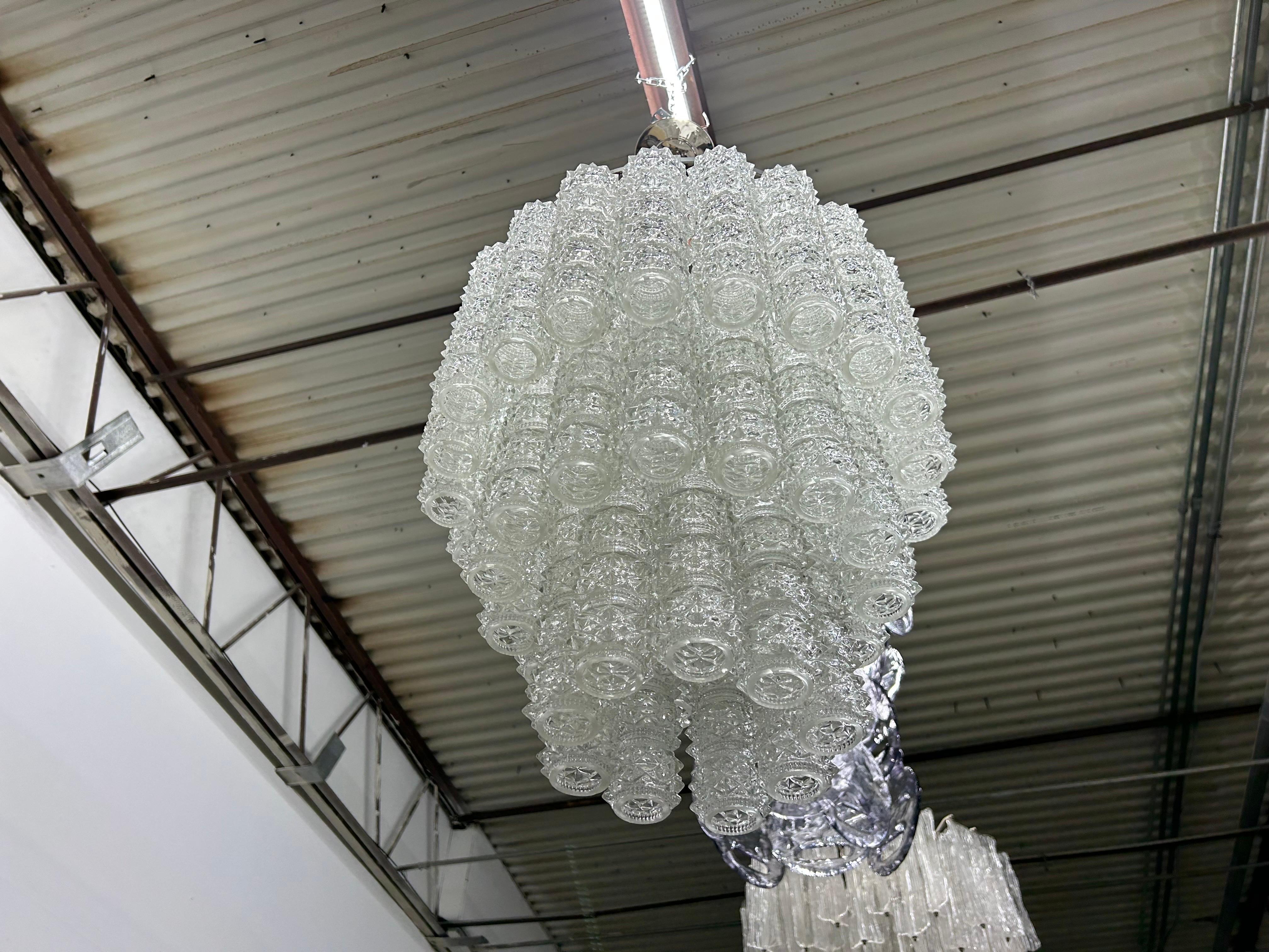 Acciaio Lampadario in vetro di Murano del metà del secolo scorso in vendita