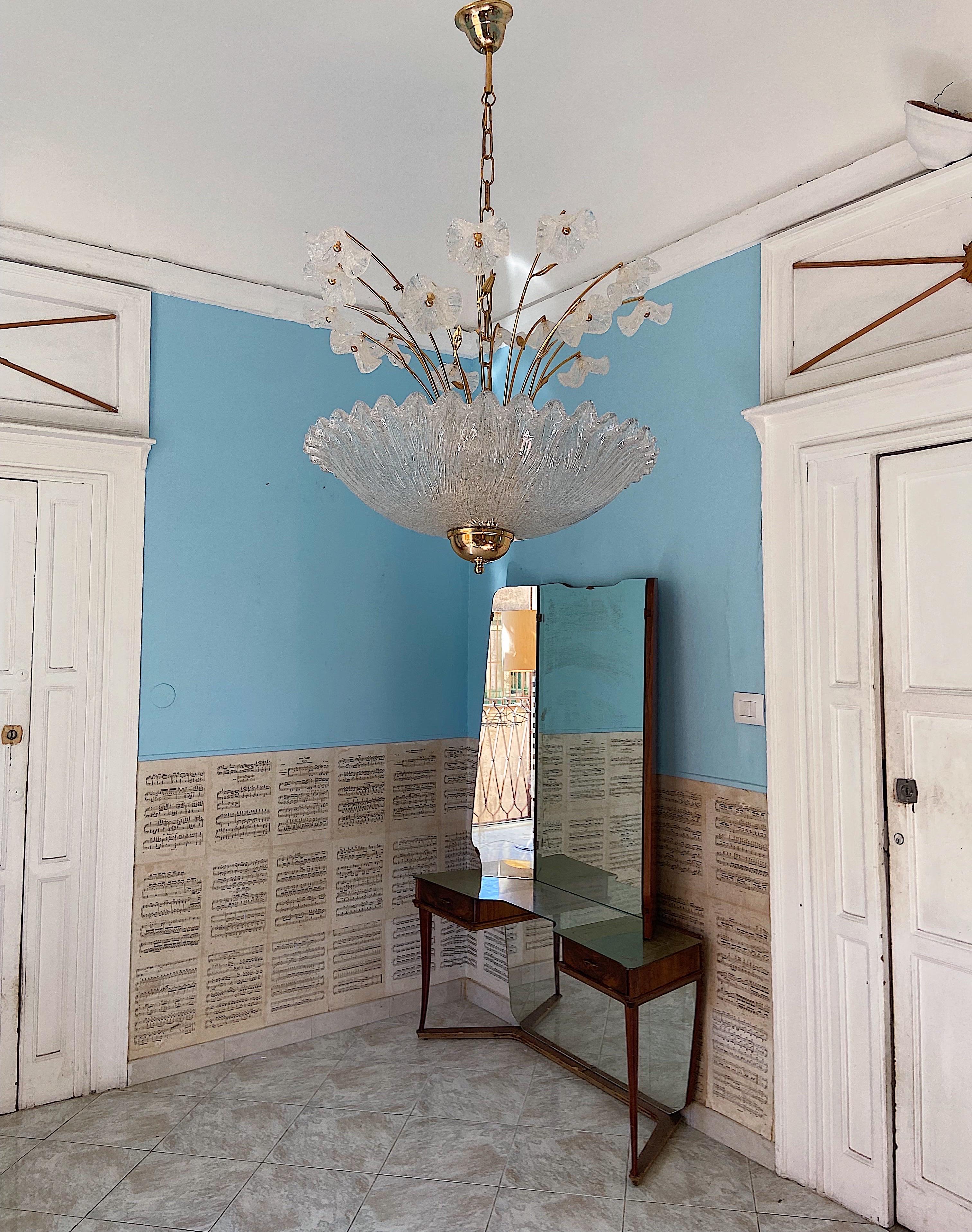 Metal Mid-Century Murano Glass Chandelier, Italy 1980  For Sale