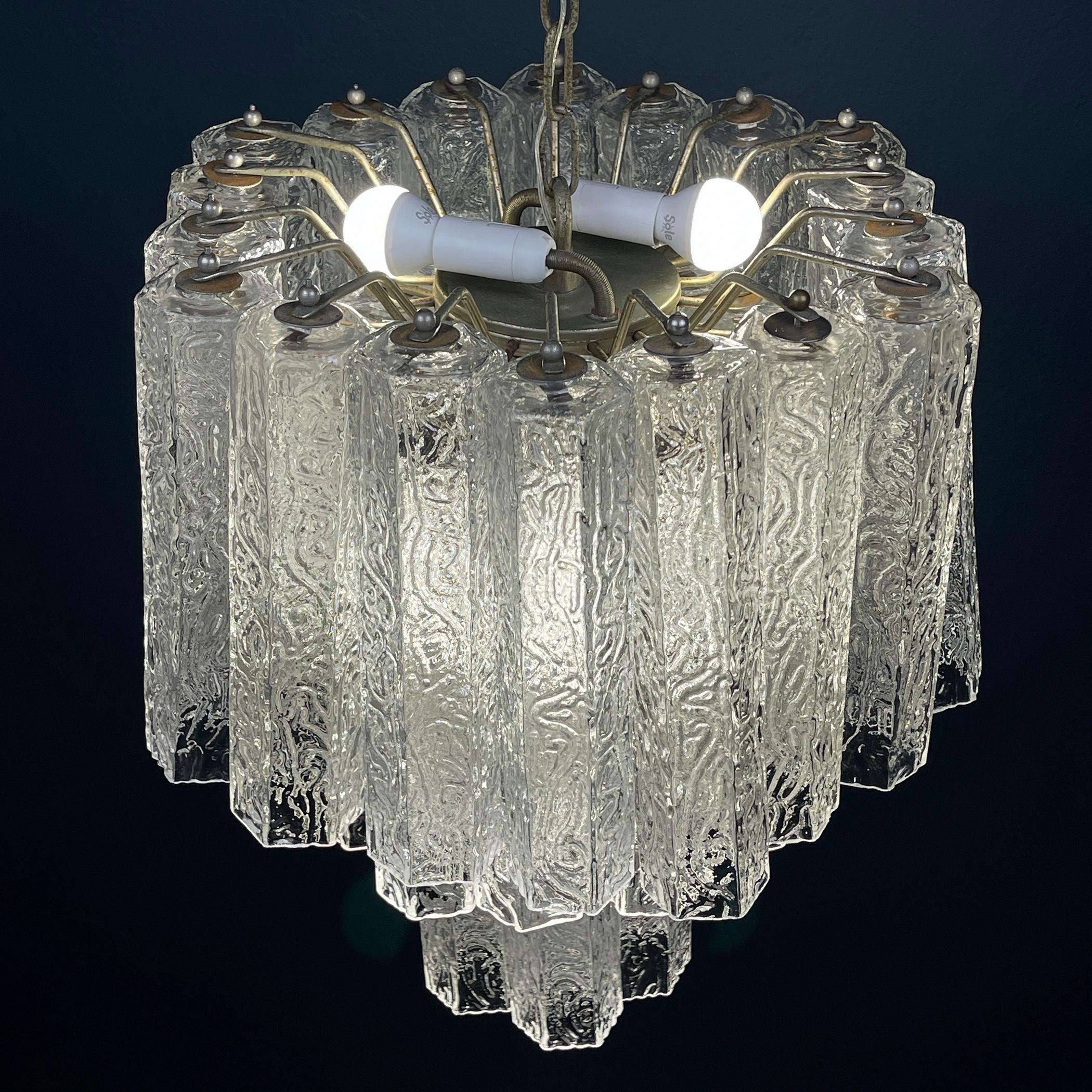 20th Century Mid-century murano glass chandelier Tronchi by Venini Italy 1960s