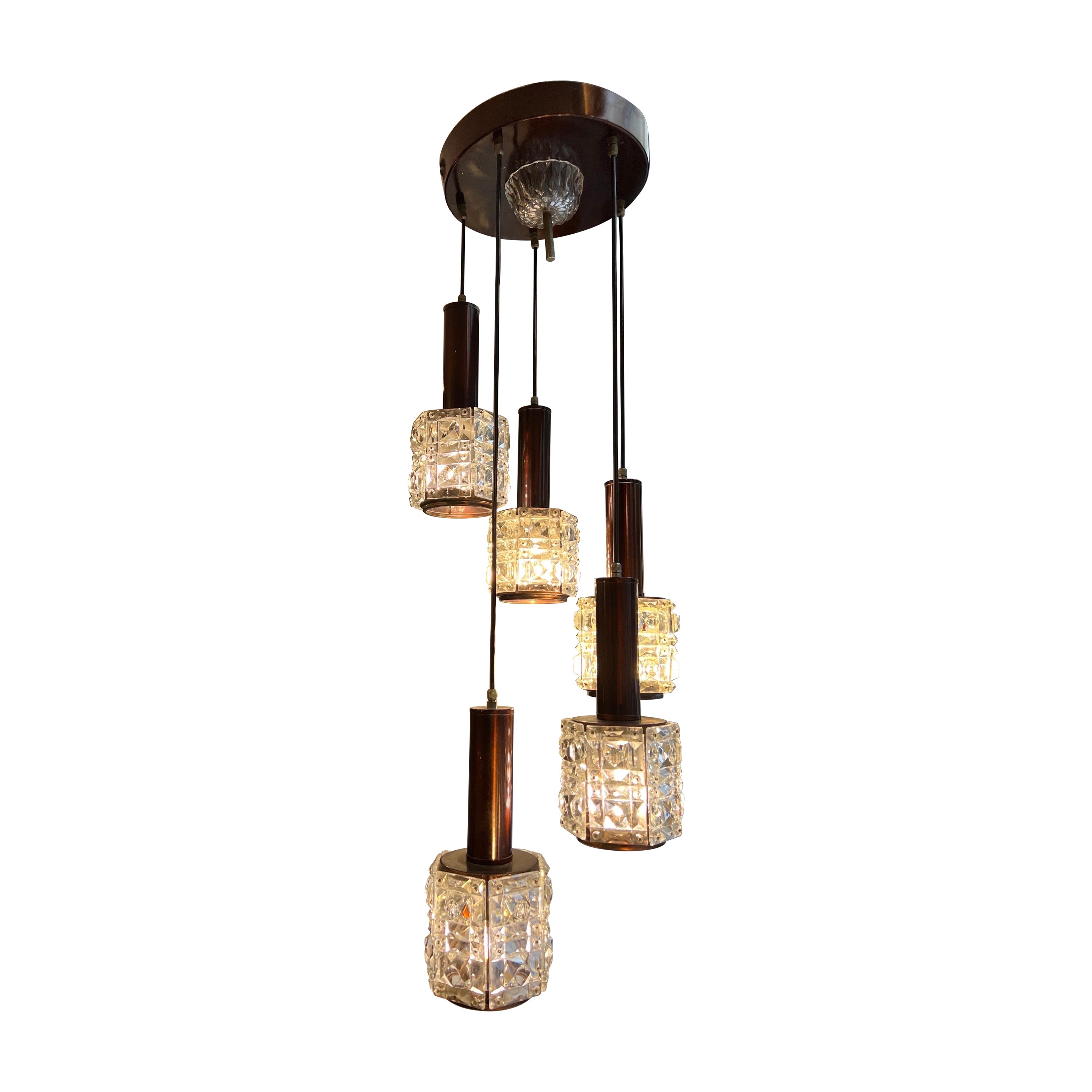 Mid-Century Murano Glass Chandelier with 5 Misaligned Pendant Pieces, 1950