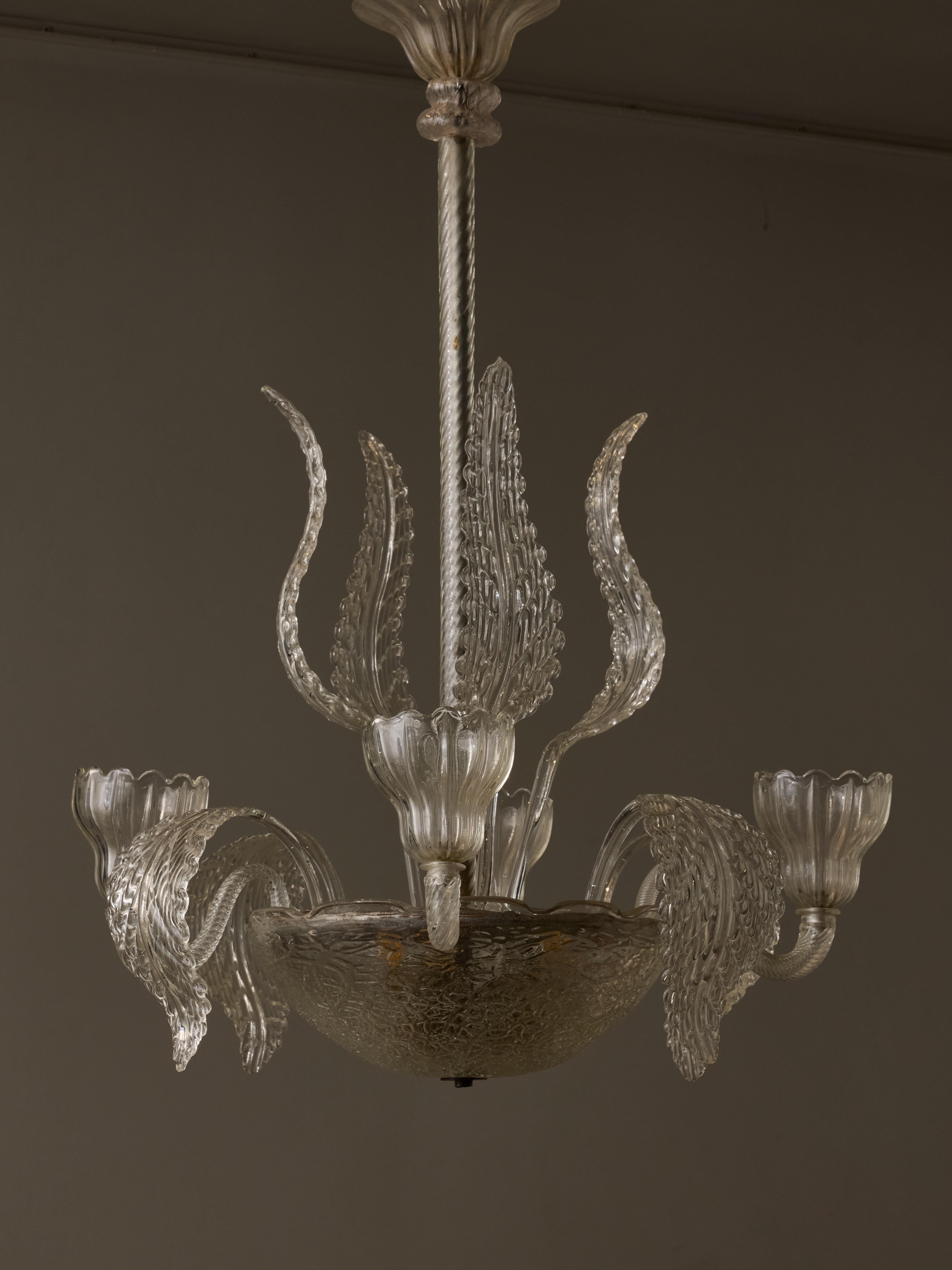 Mid-Century moderno Lampadario a forma di classico in vetro di Murano del metà del secolo scorso in vendita