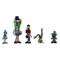 Mid-Century Murano Glass Clowns Figurines, Set of 5