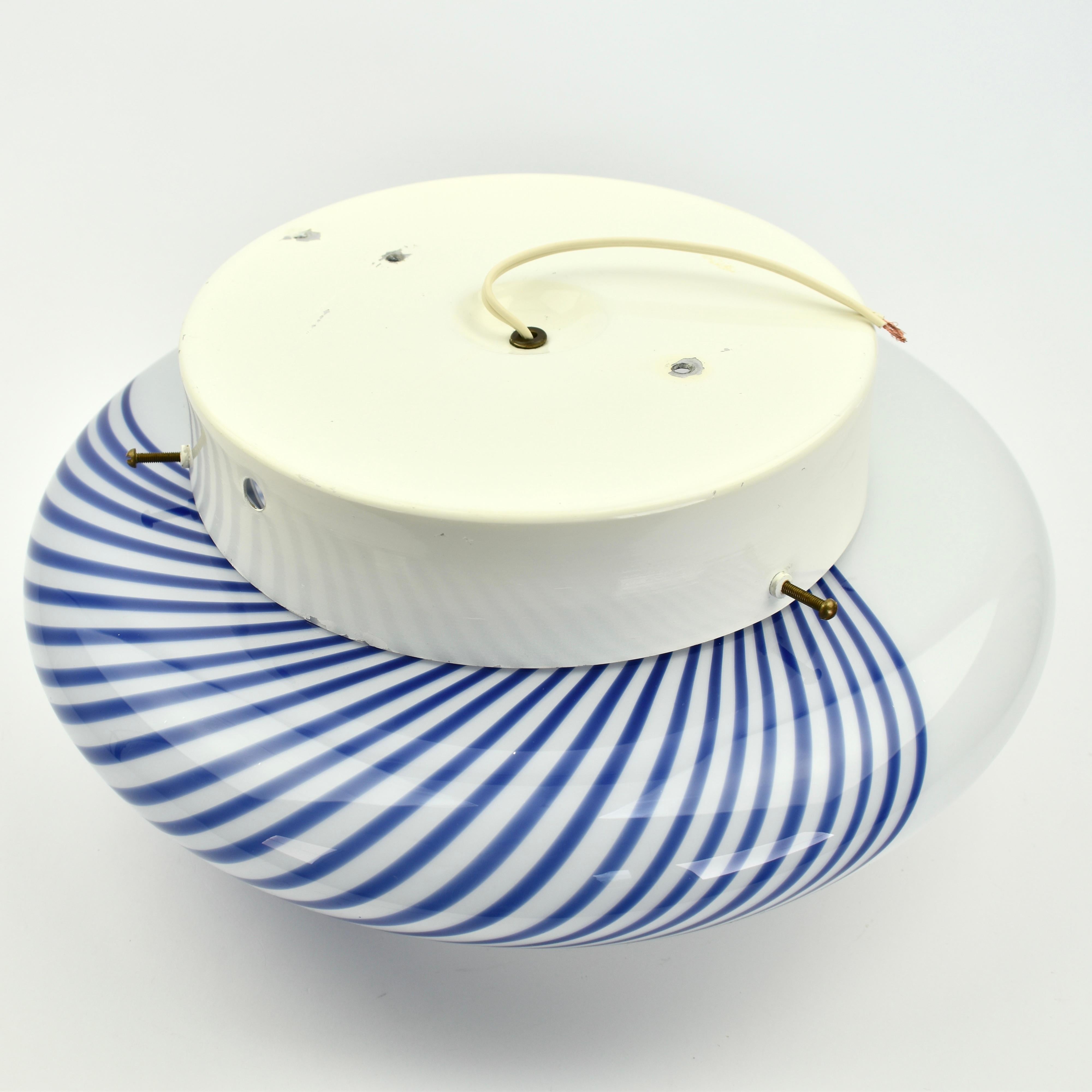 Mid Century Murano Glass Cobalt Blue Swirl Flush Mount For Sale 4