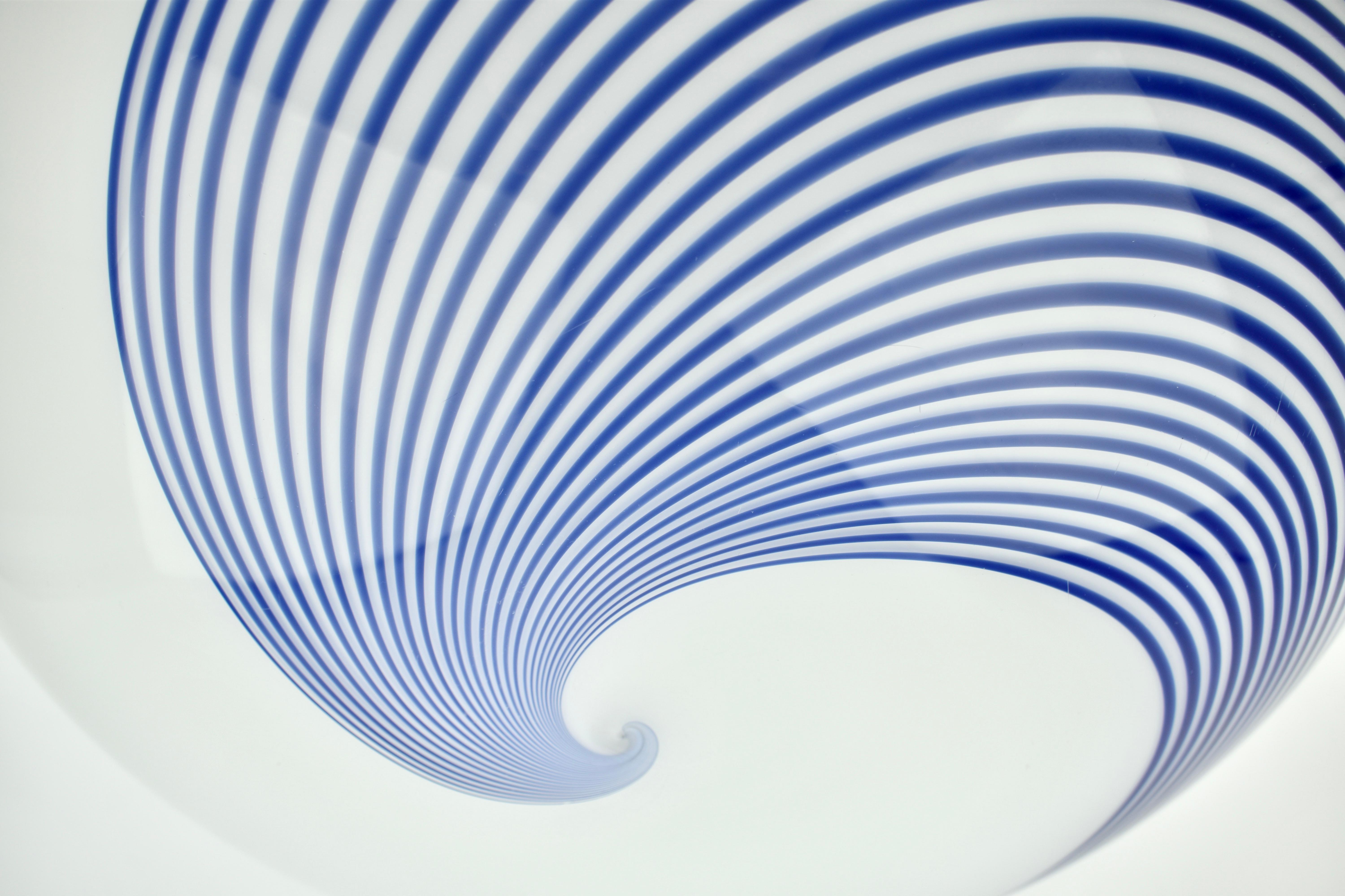 Mid-Century Modern Mid Century Murano Glass Cobalt Blue Swirl Flush Mount For Sale