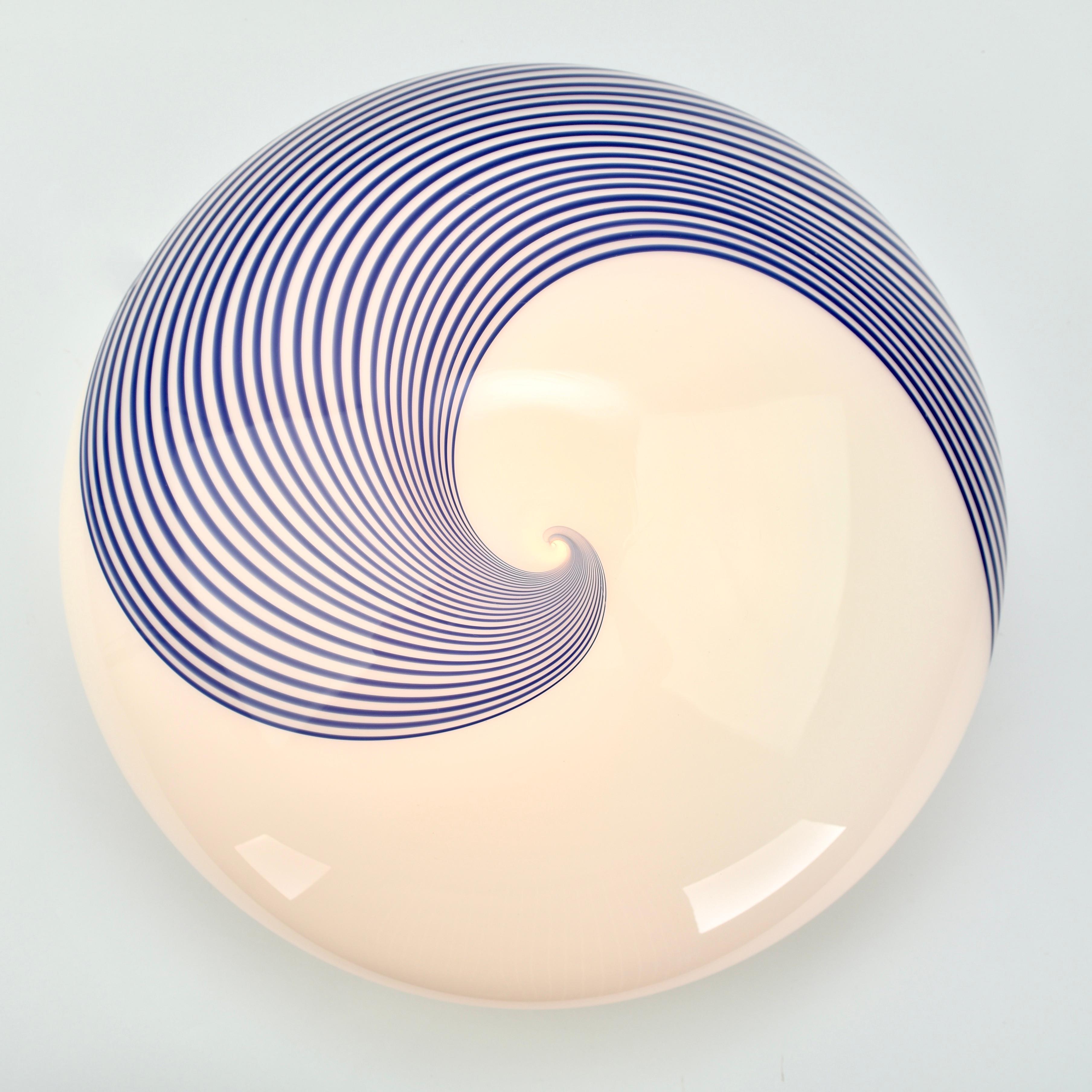 Late 20th Century Mid Century Murano Glass Cobalt Blue Swirl Flush Mount For Sale