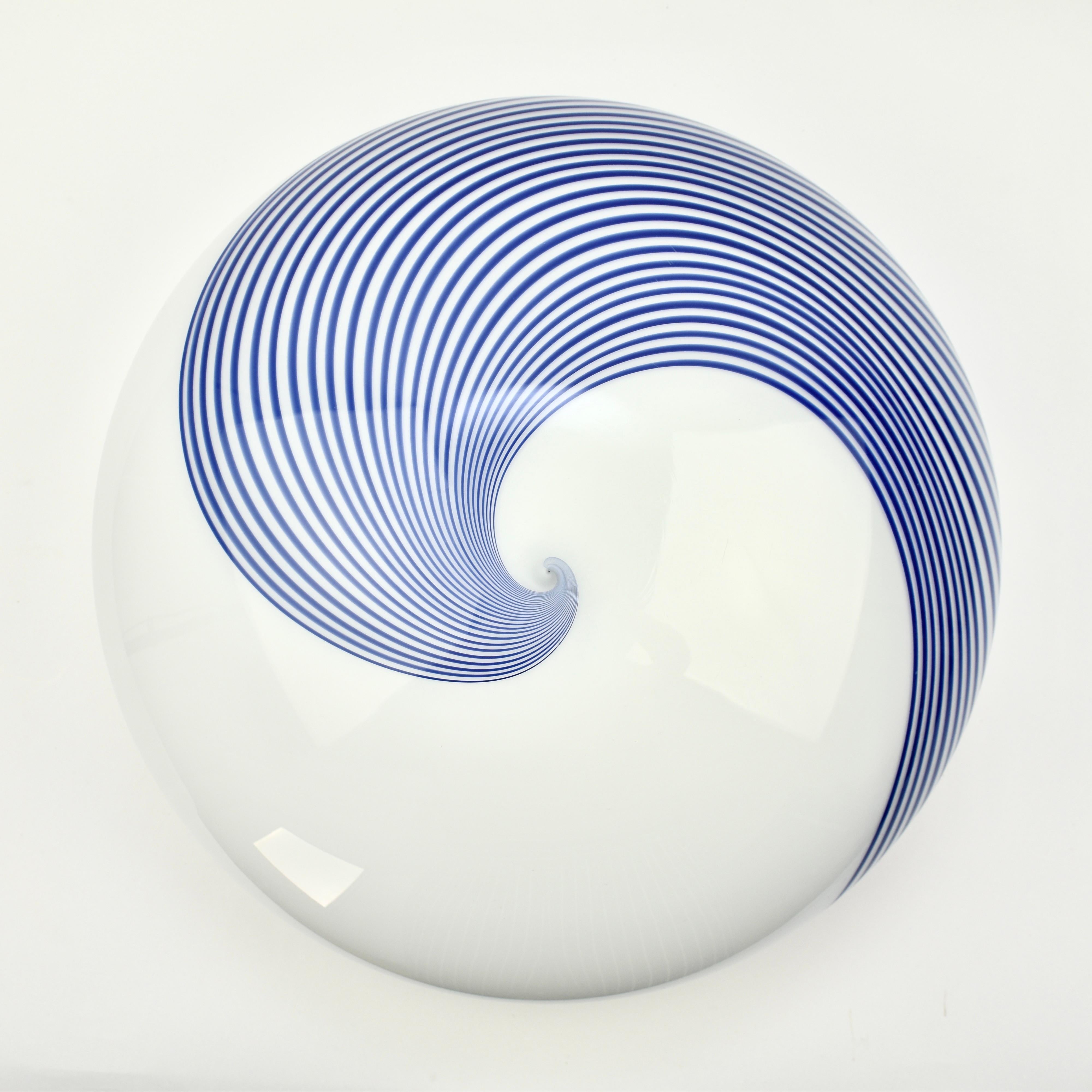 Mid Century Murano Glass Cobalt Blue Swirl Flush Mount For Sale 2