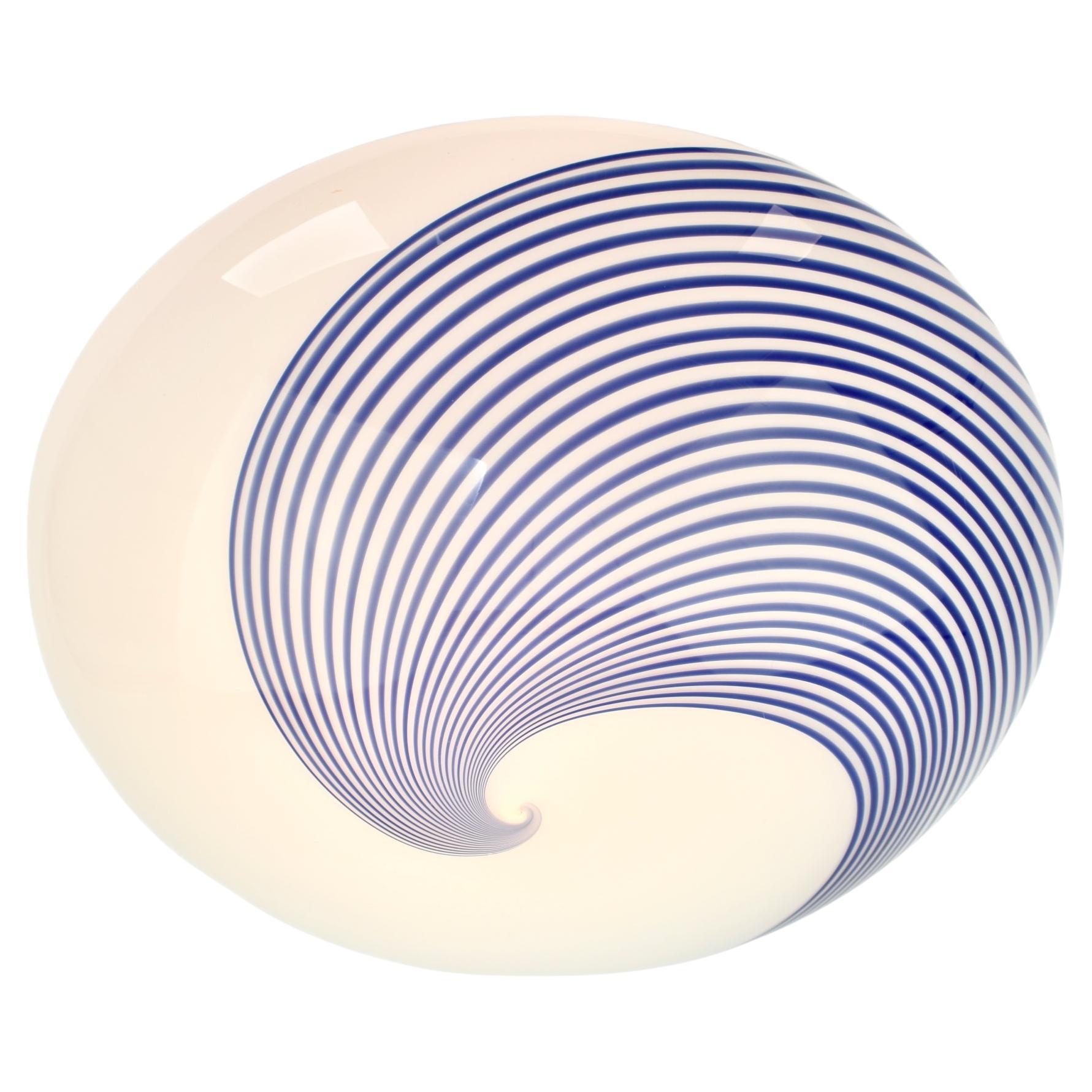 Mid Century Murano Glass Cobalt Blue Swirl Flush Mount For Sale