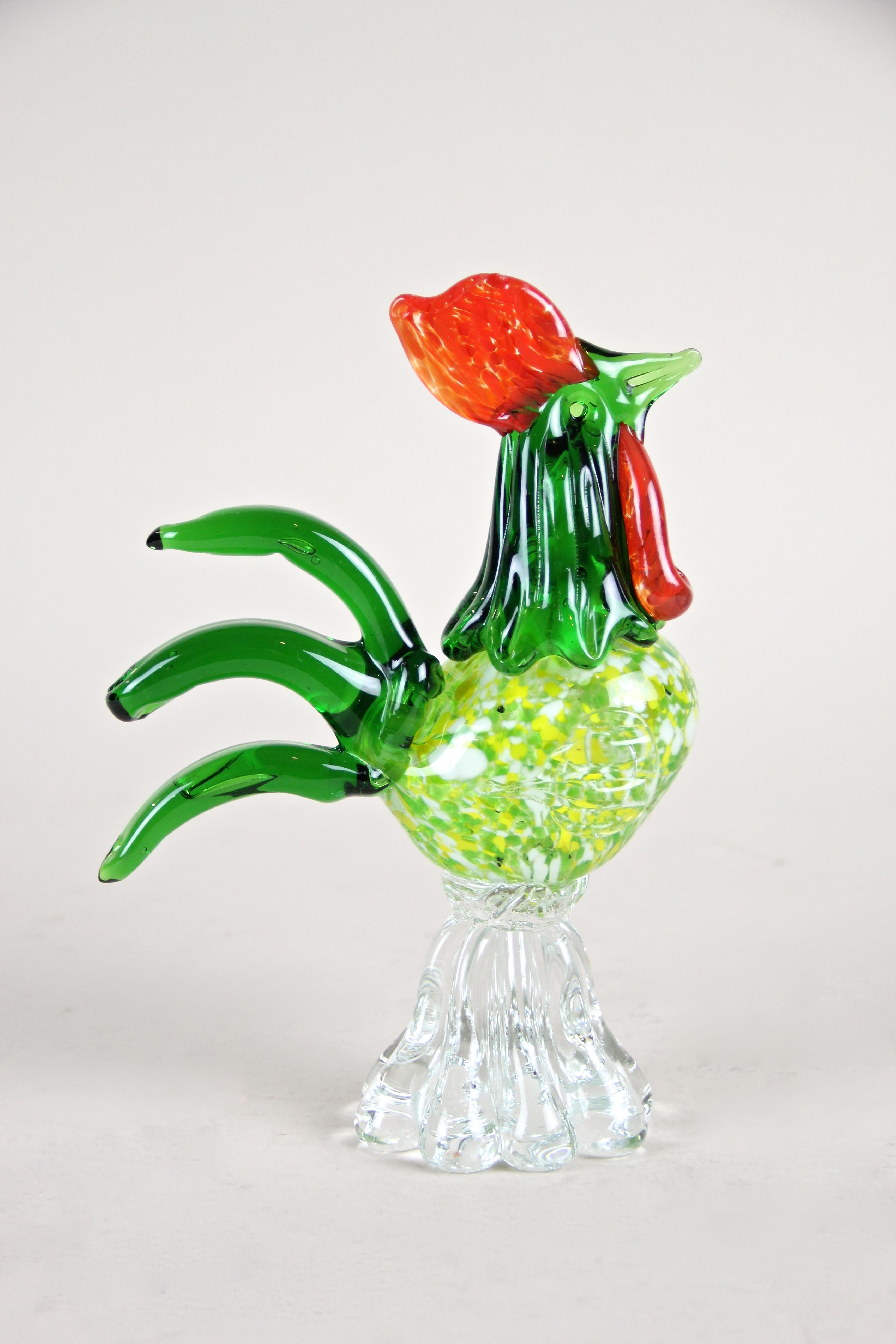 Italian Midcentury Murano Glass Cock, Italy, circa 1950 For Sale