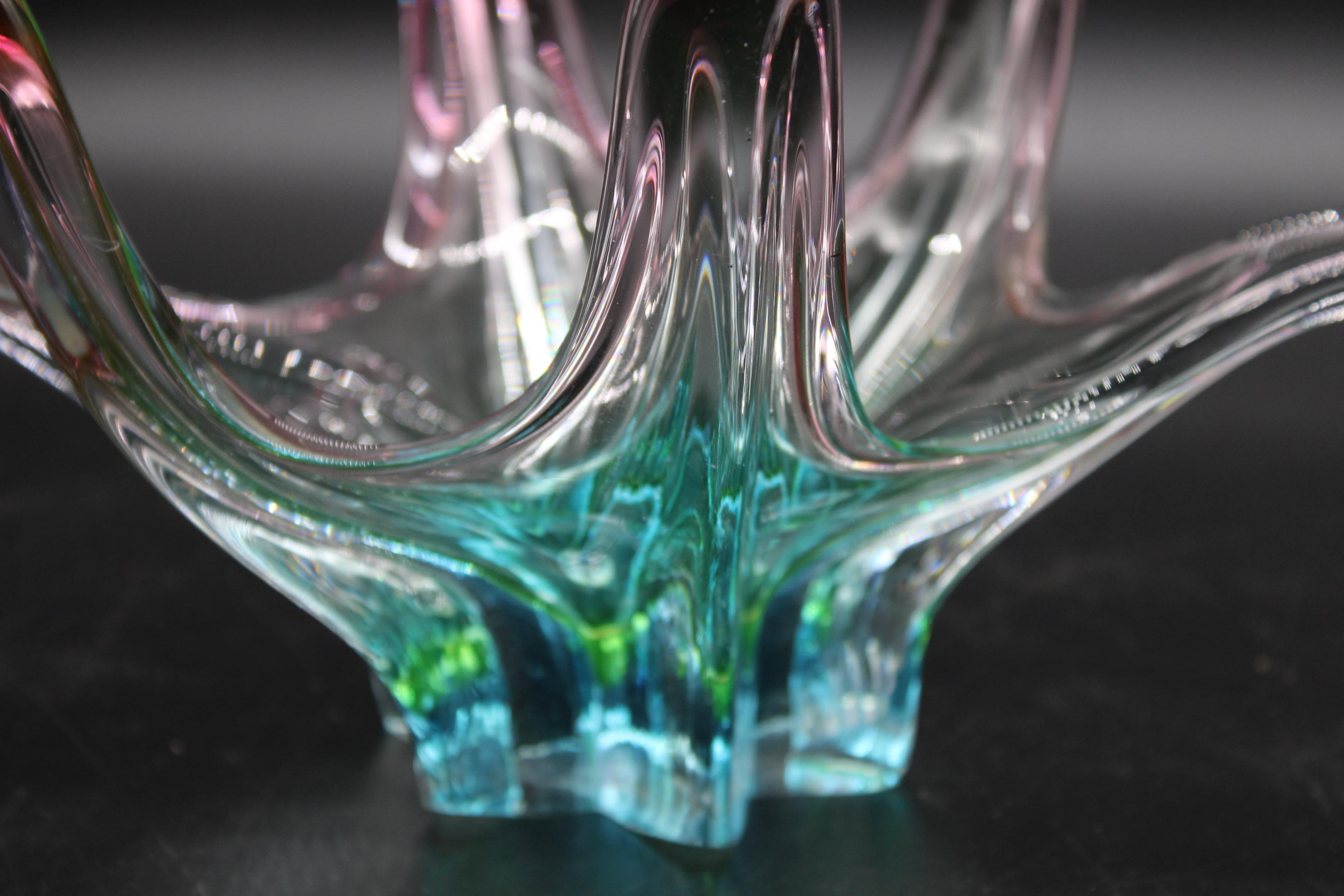 Hand-Carved Mid Century Murano Glass Colorful Centerpiece with Six Wings For Sale