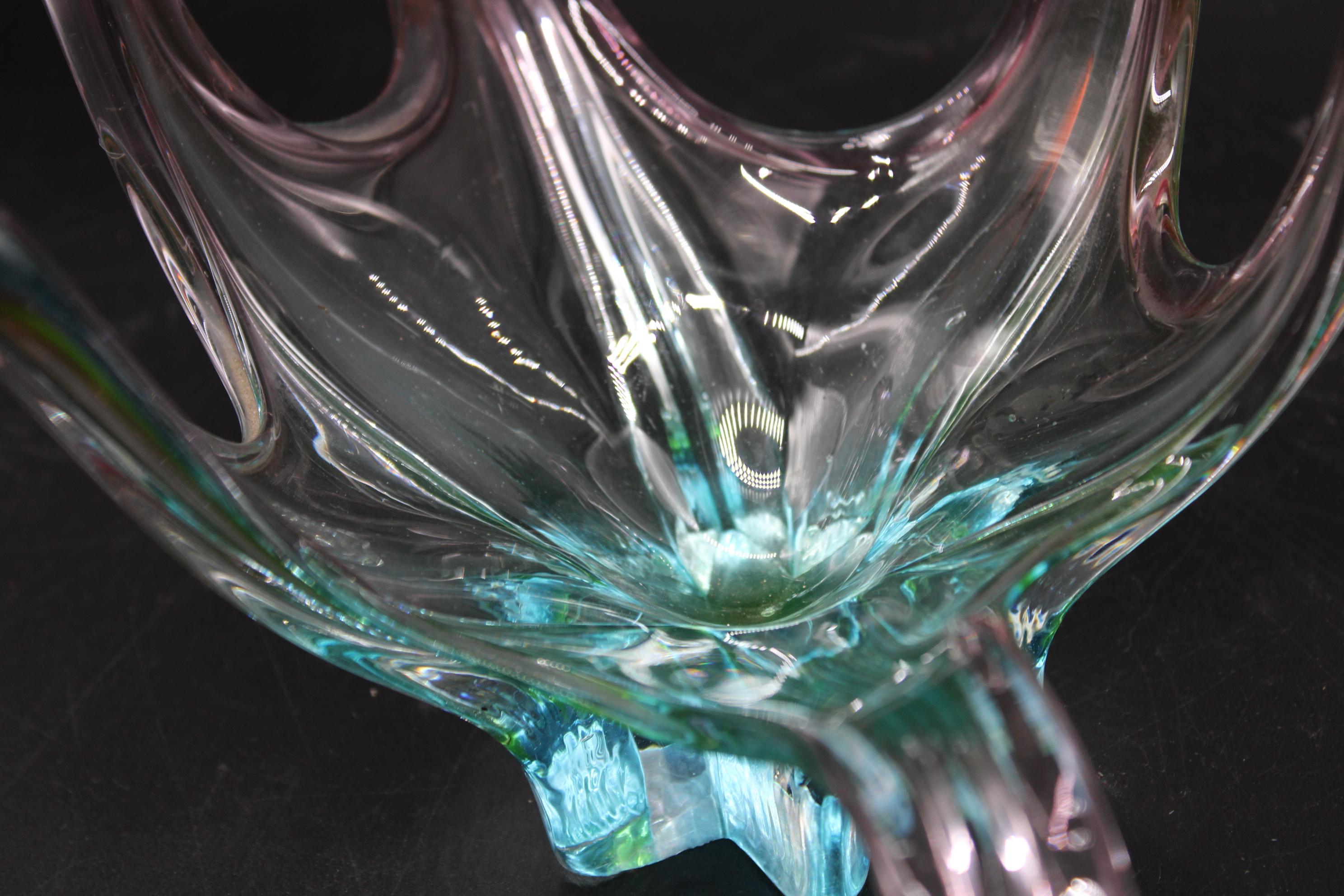 Mid-20th Century Mid Century Murano Glass Colorful Centerpiece with Six Wings For Sale
