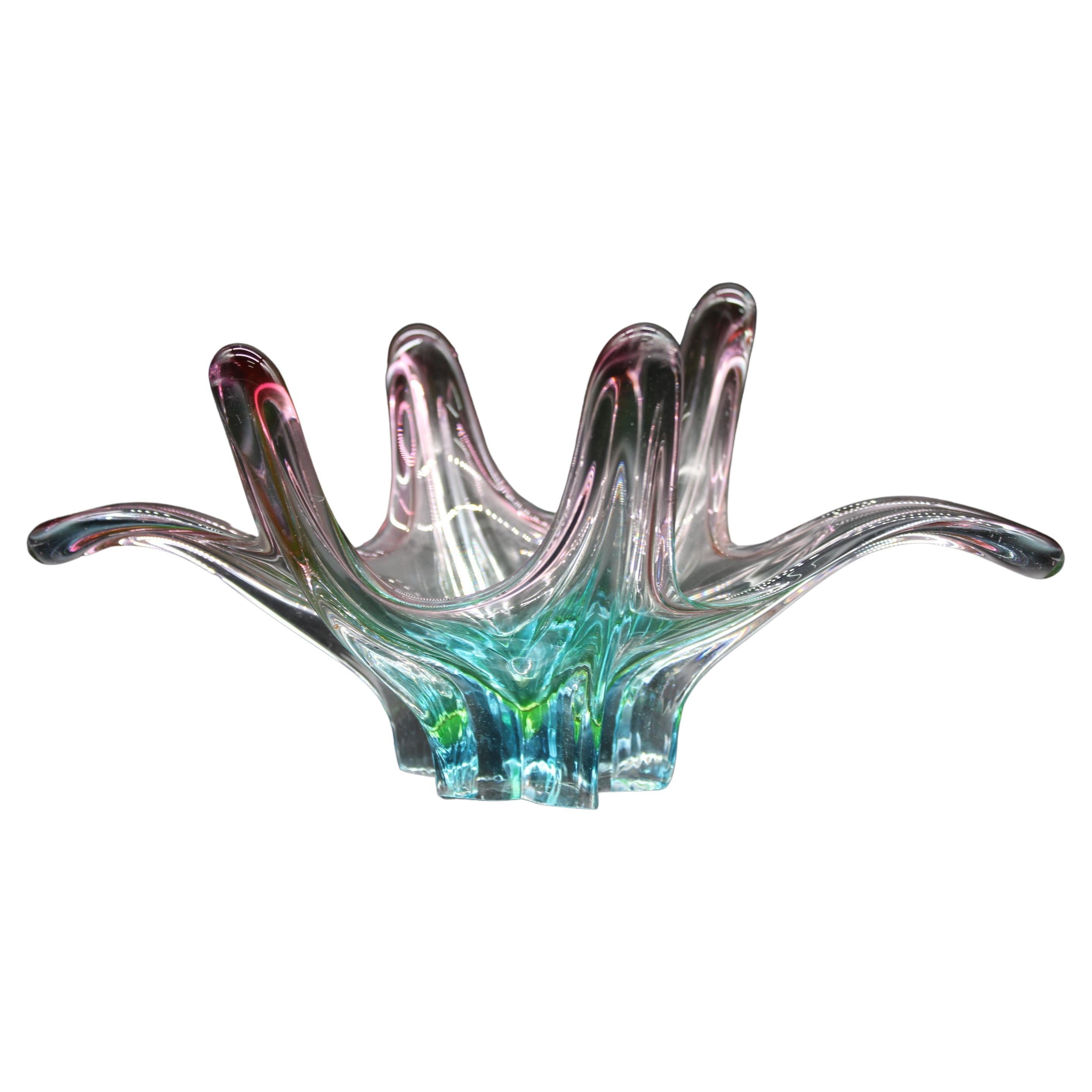 Mid Century Murano Glass Colorful Centerpiece with Six Wings For Sale