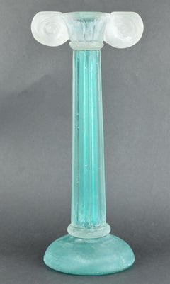 Midcentury Murano Glass Column Candlestick, Signed Cenedese, Venice, 1950s
