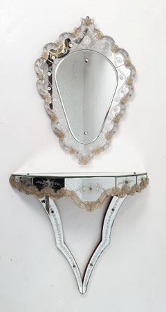 Mid Century Murano Glass Console Table and Mirror