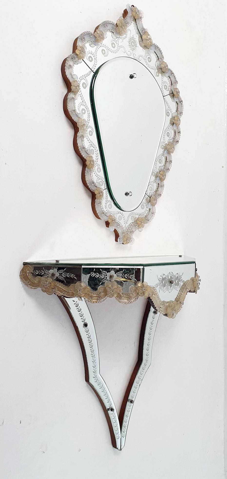 Mid Century Murano Glas Konsolentisch und Spiegel im Zustand „Gut“ im Angebot in Albano Laziale, Rome/Lazio