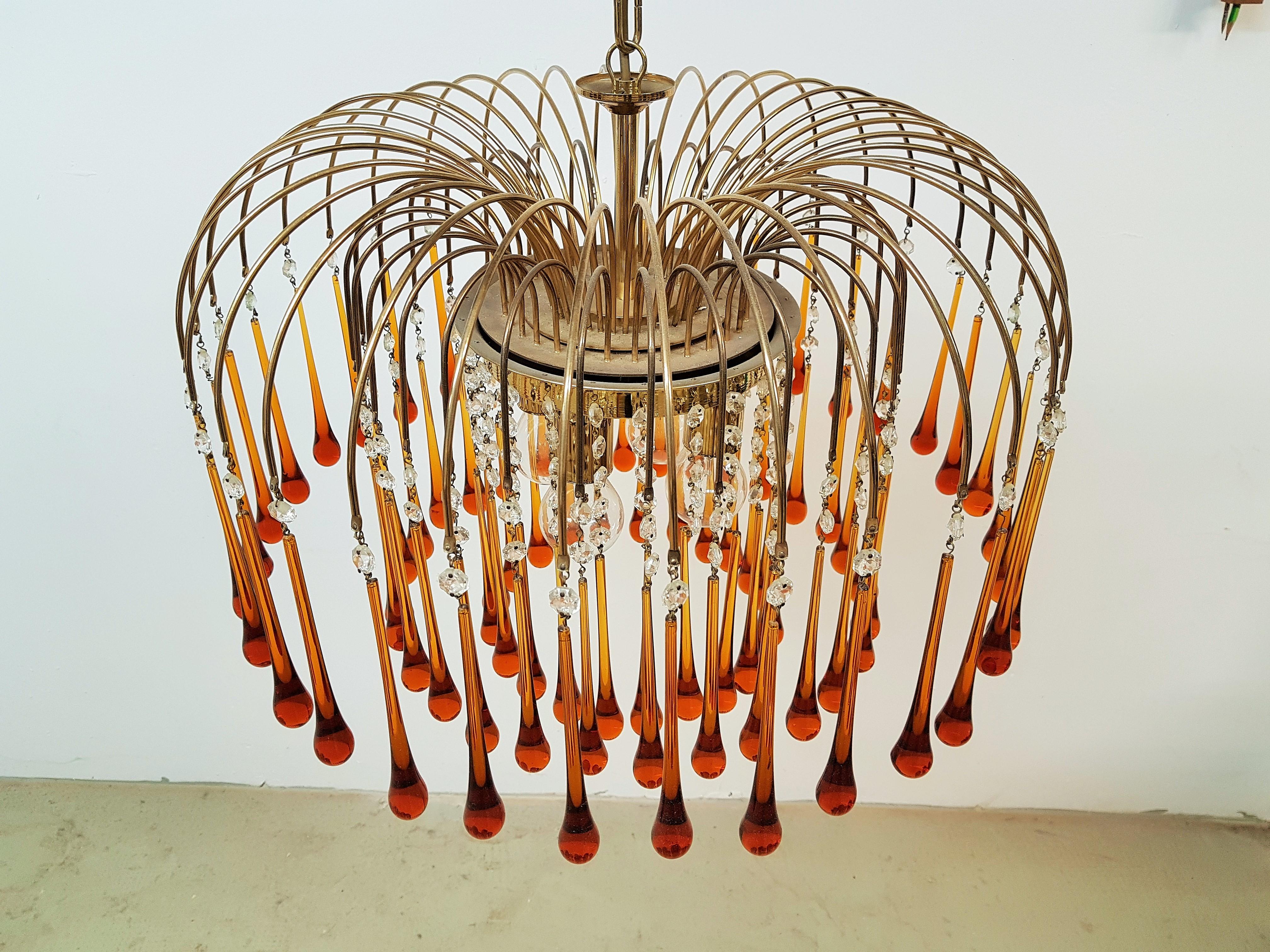 Midcentury Murano Glass Drops Chandelier Style Venini, Italy, 1960s For Sale 2
