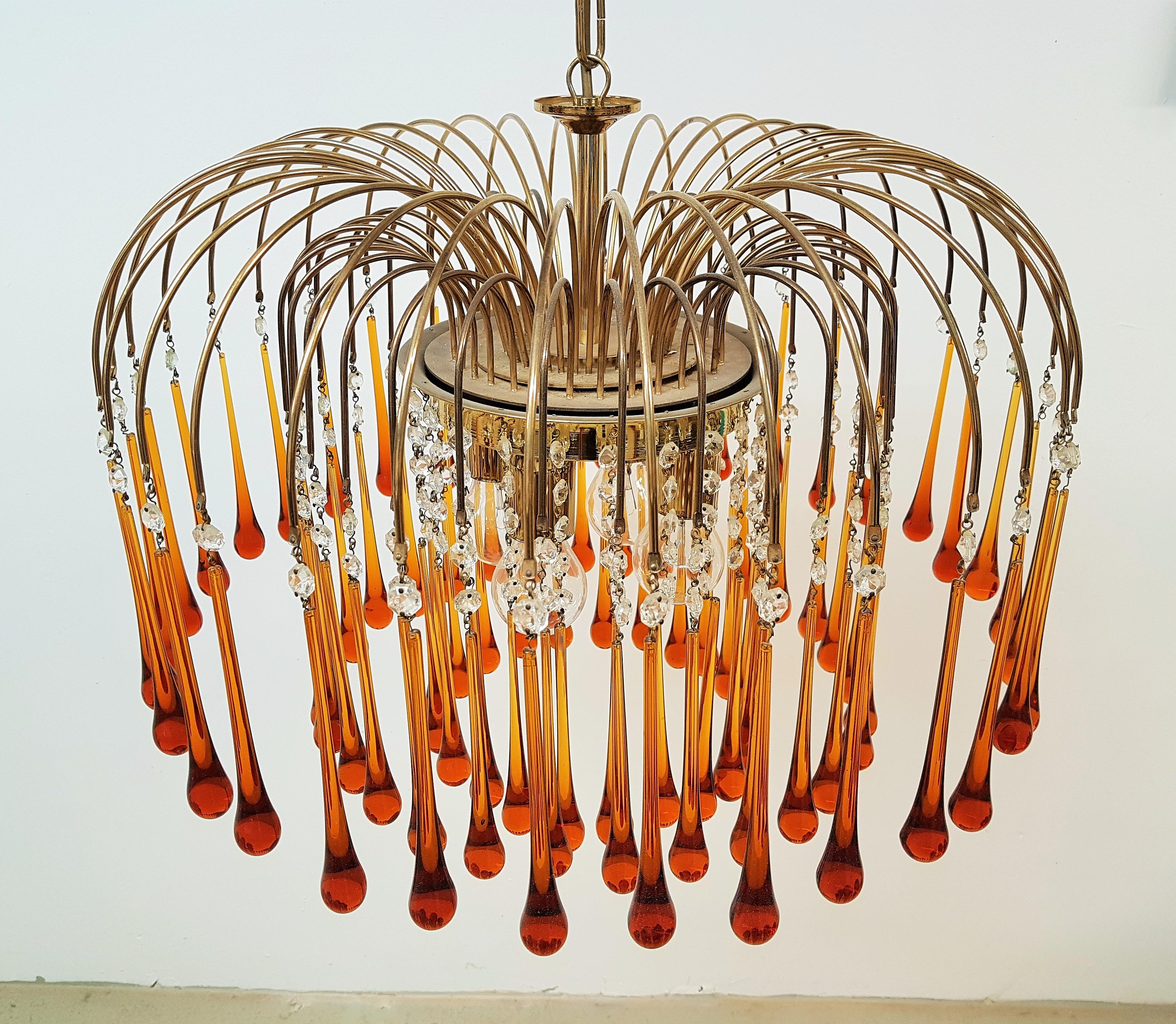 Midcentury Murano Glass Drops Chandelier Style Venini, Italy, 1960s For Sale 3