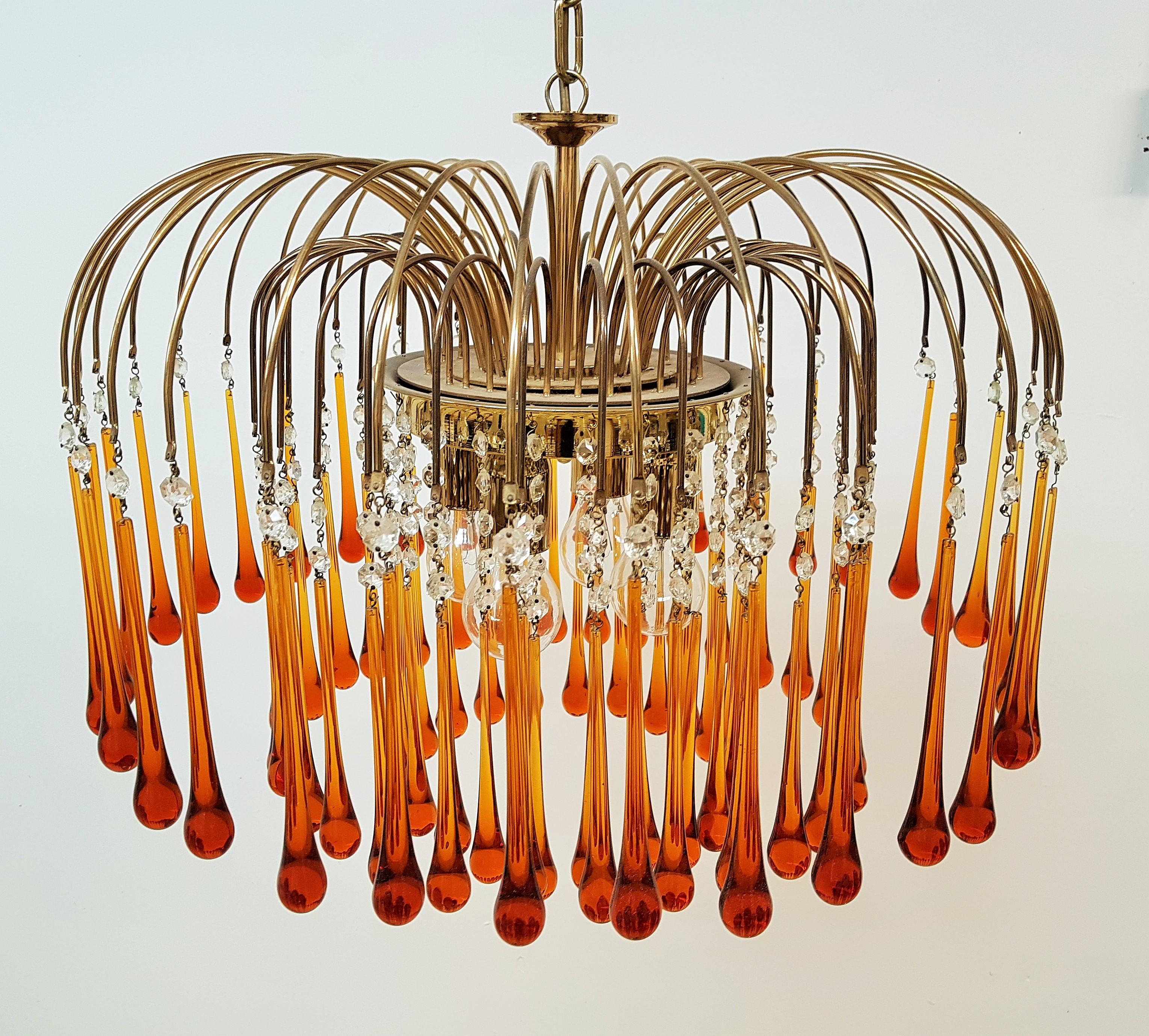 Midcentury Murano Glass Drops Chandelier Style Venini, Italy, 1960s For Sale 4