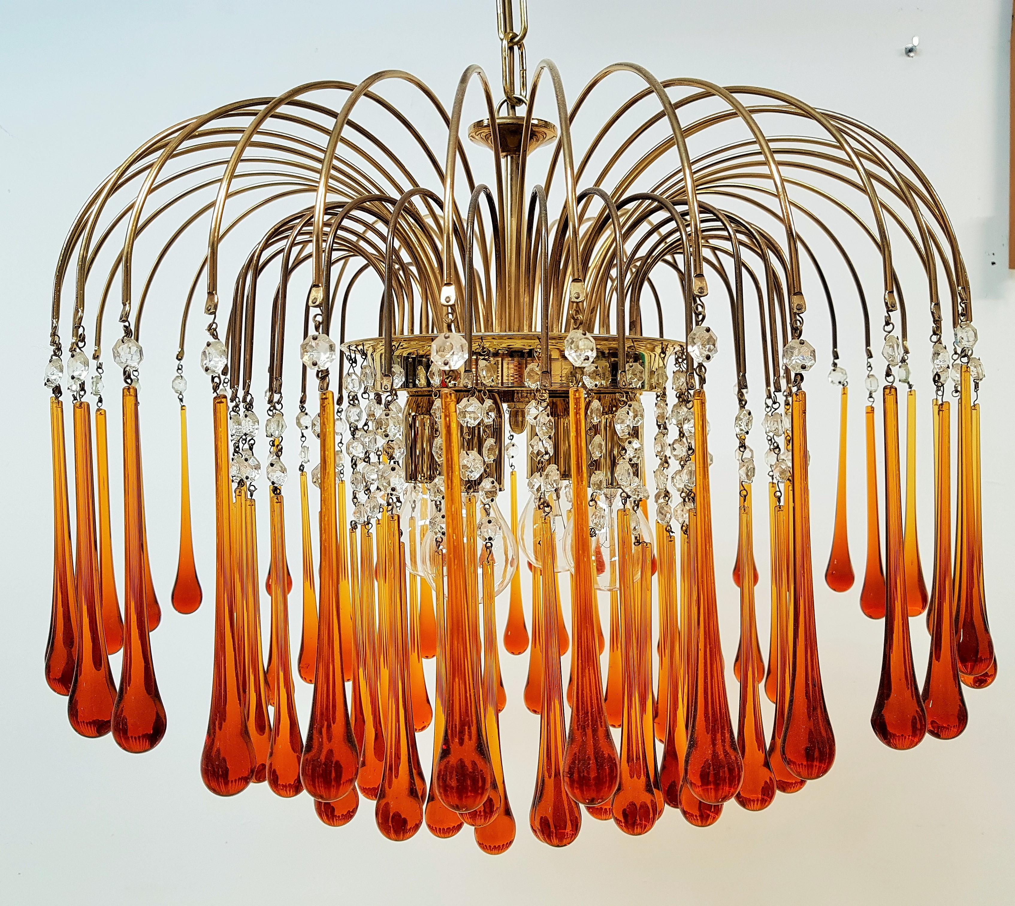 Midcentury Murano Glass Drops Chandelier Style Venini, Italy, 1960s 5