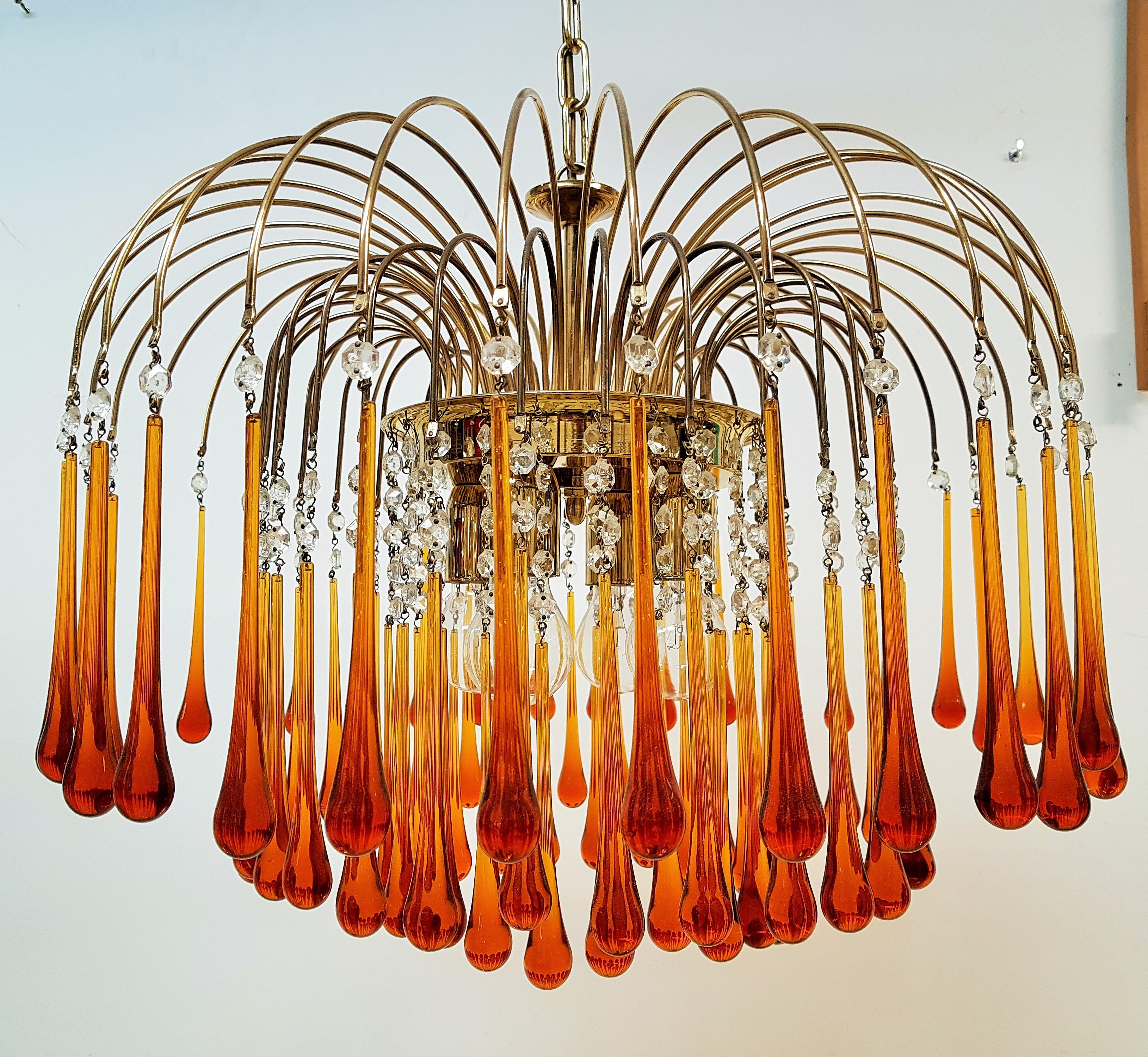 Midcentury Murano Glass Drops Chandelier Style Venini, Italy, 1960s 6