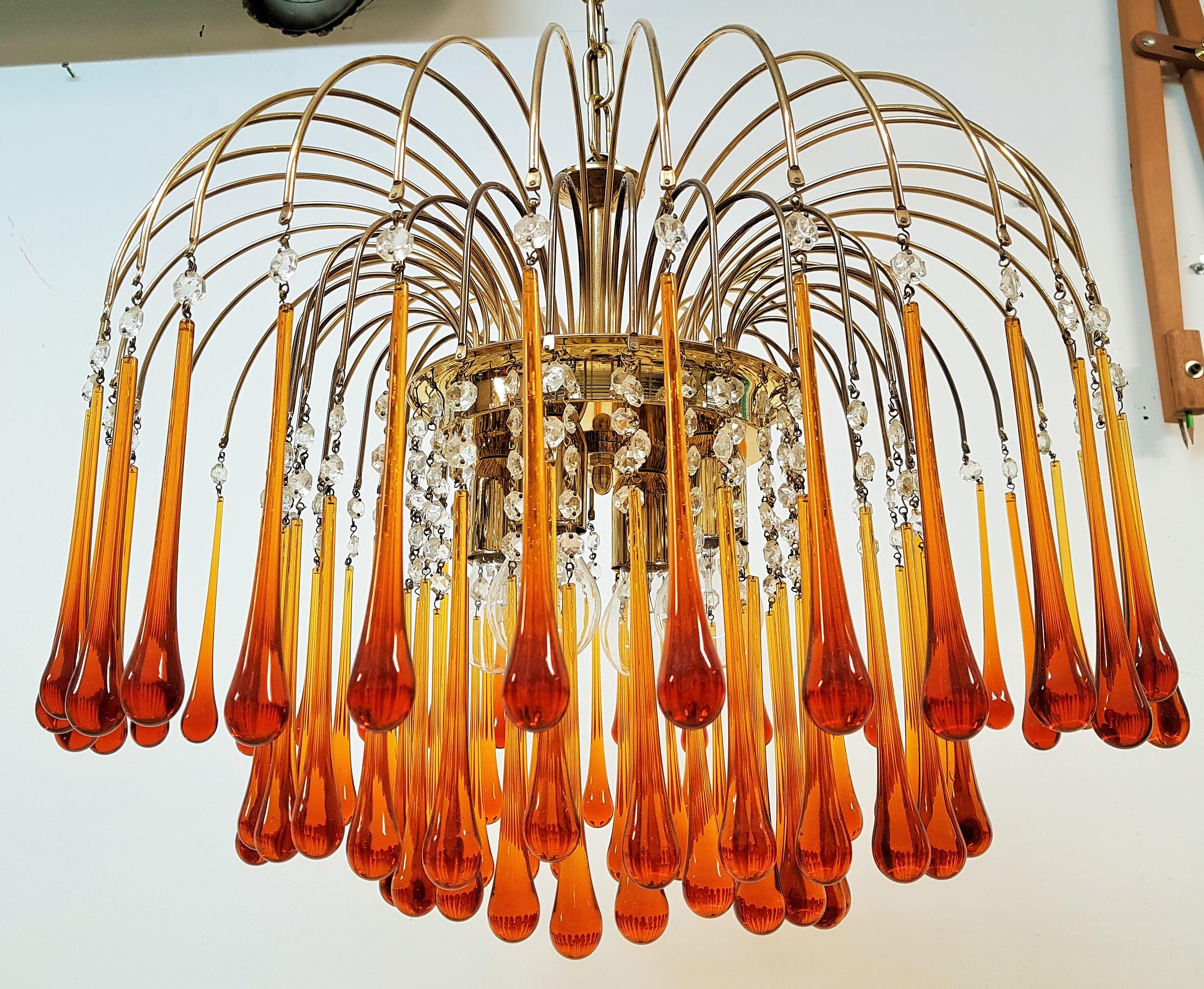 Midcentury Murano Glass Drops Chandelier Style Venini, Italy, 1960s For Sale 7
