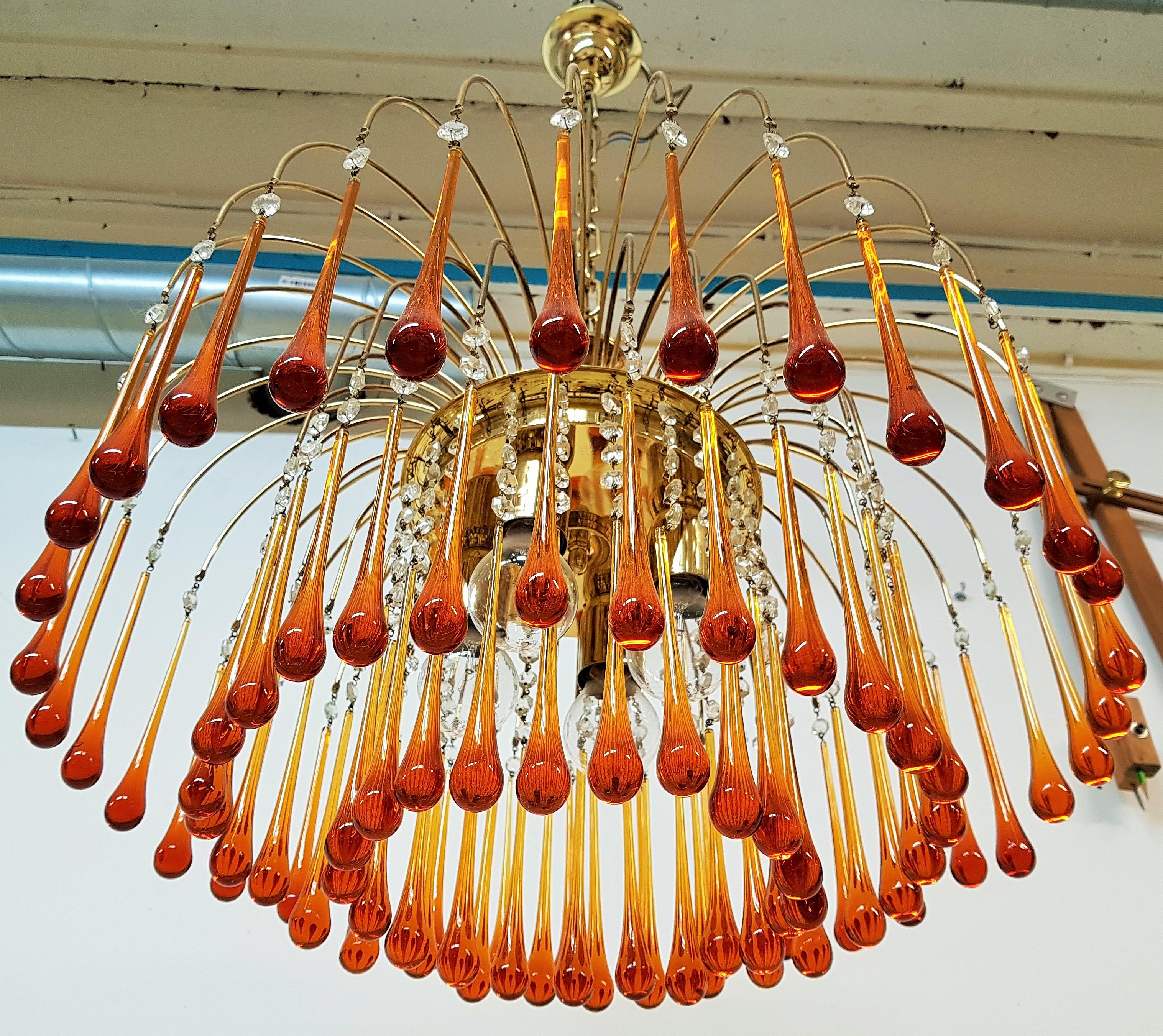 Midcentury Murano Glass Drops Chandelier Style Venini, Italy, 1960s For Sale 8