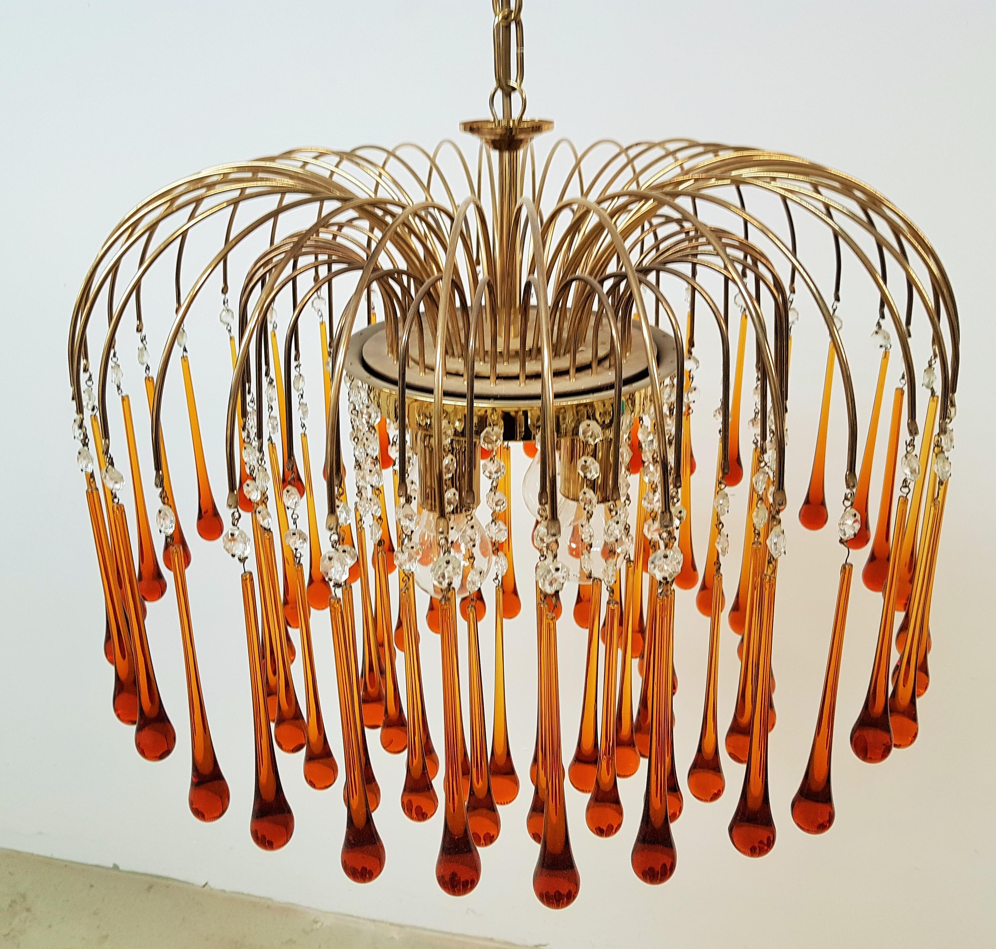 Midcentury Murano Glass Drops Chandelier Style Venini, Italy, 1960s For Sale 10