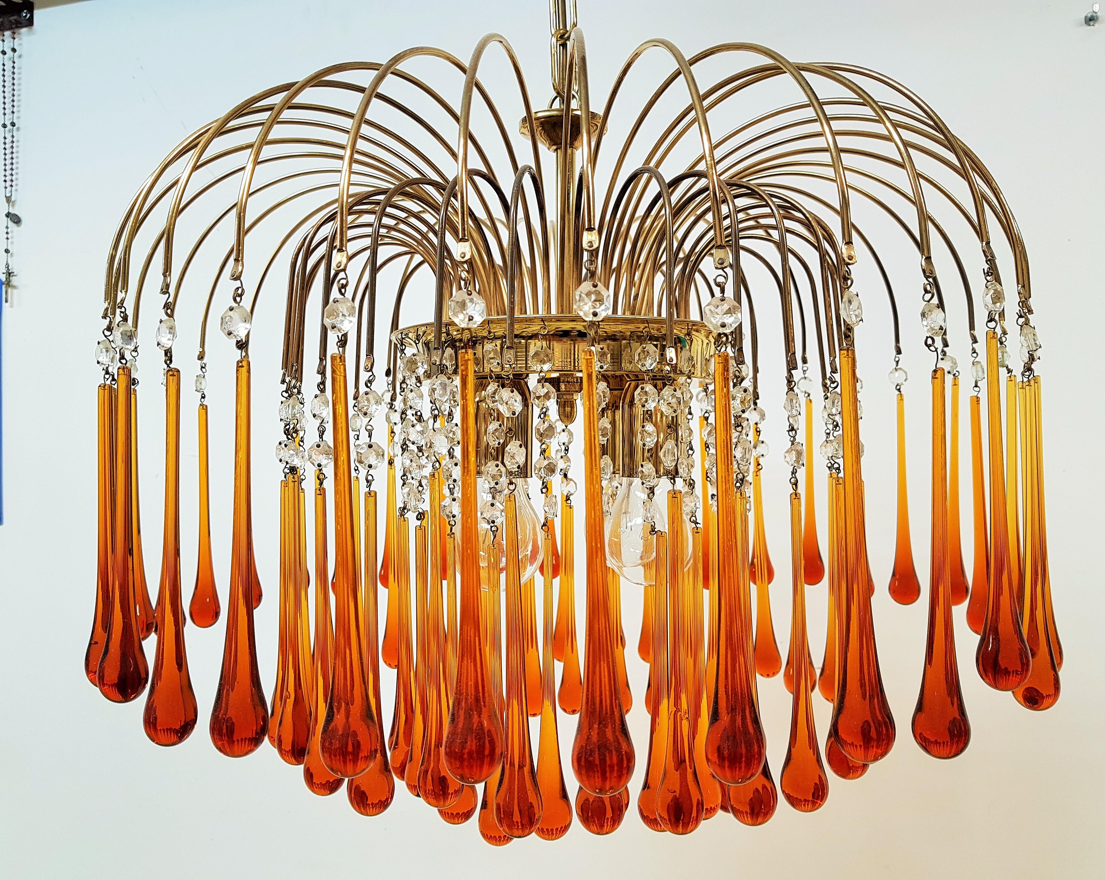 Midcentury Murano Glass Drops Chandelier Style Venini, Italy, 1960s For Sale 11