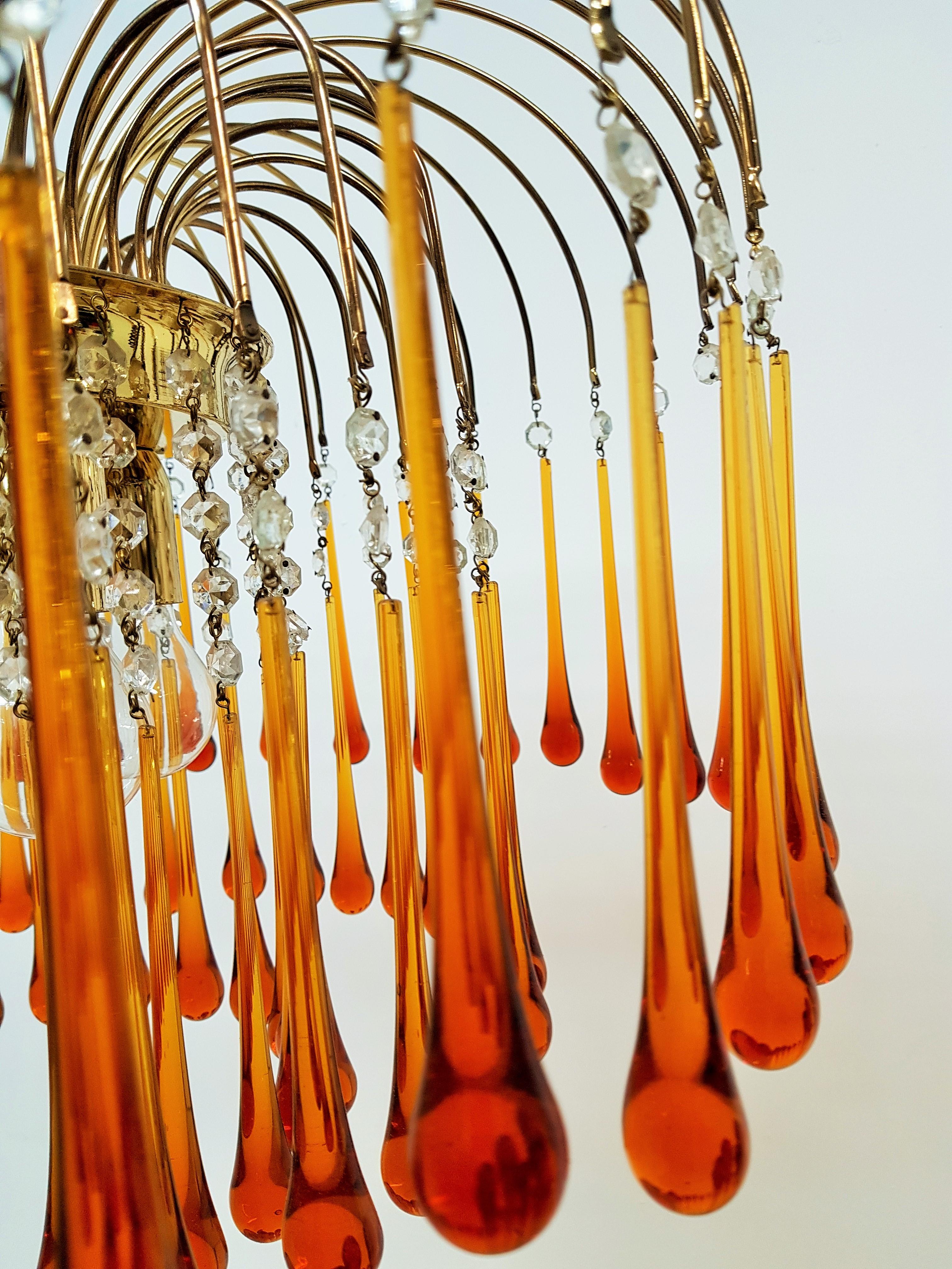 Mid-Century Modern Midcentury Murano Glass Drops Chandelier Style Venini, Italy, 1960s For Sale