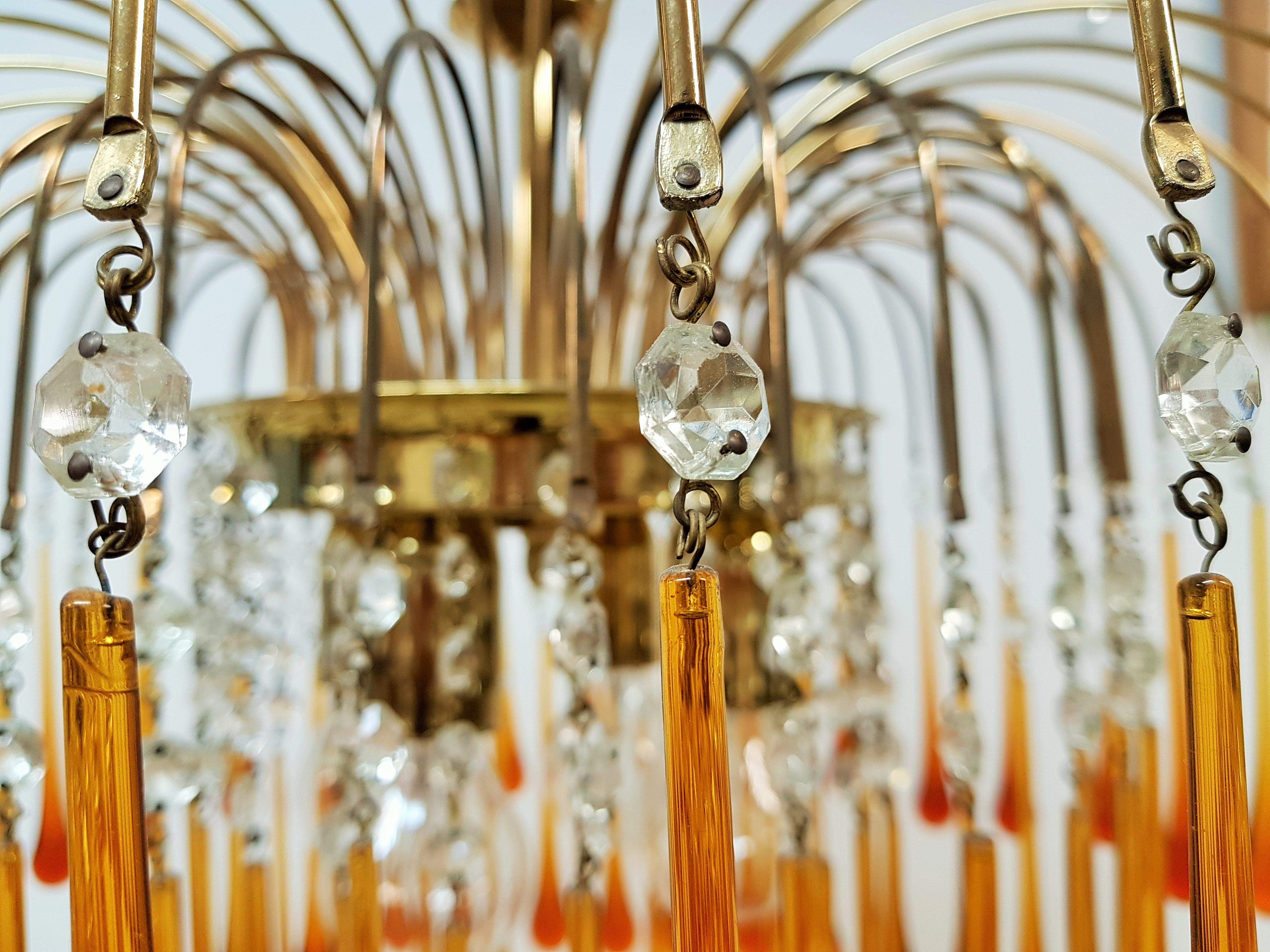 Italian Midcentury Murano Glass Drops Chandelier Style Venini, Italy, 1960s