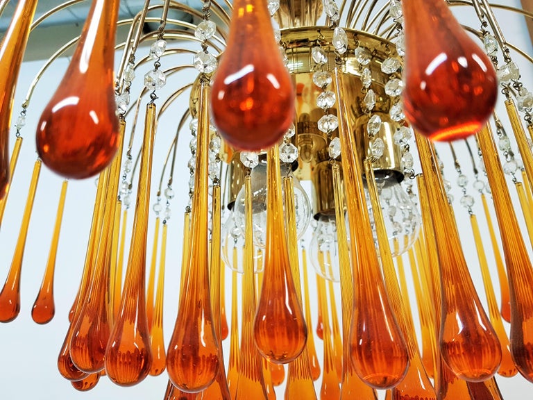 Midcentury Murano Glass Drops Chandelier Style Venini, Italy, 1960s For