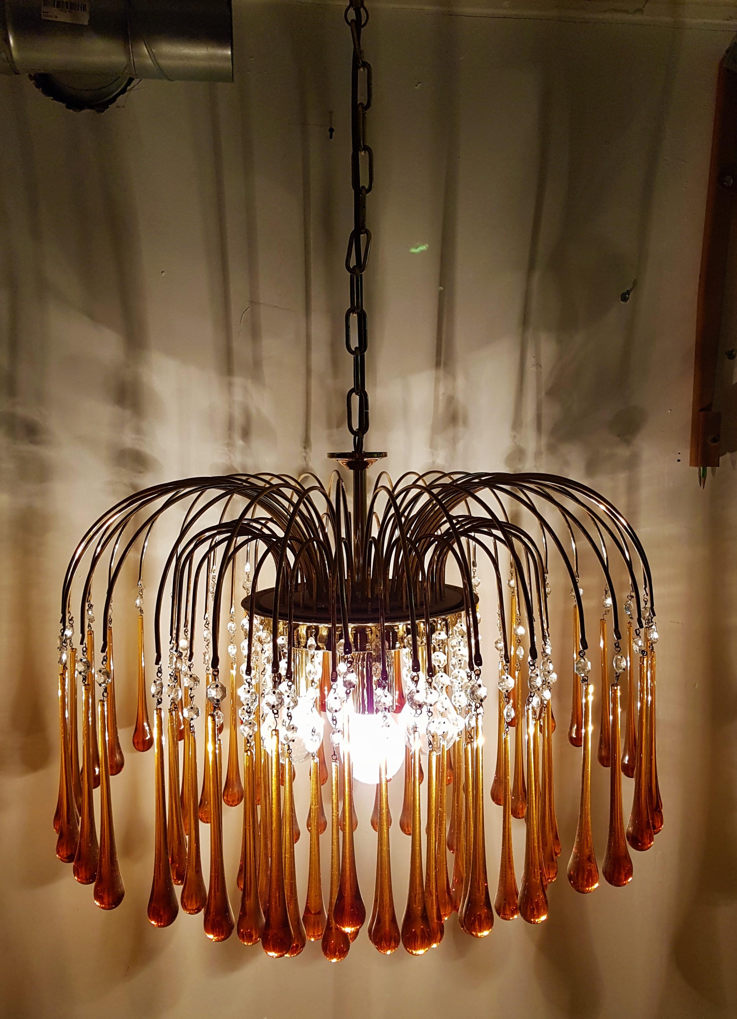 Midcentury Murano Glass Drops Chandelier Style Venini, Italy, 1960s For Sale 1