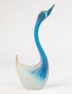 Mid-Century Murano Glass Duck Sculpture – Cenedese – Blue and White Sommerso