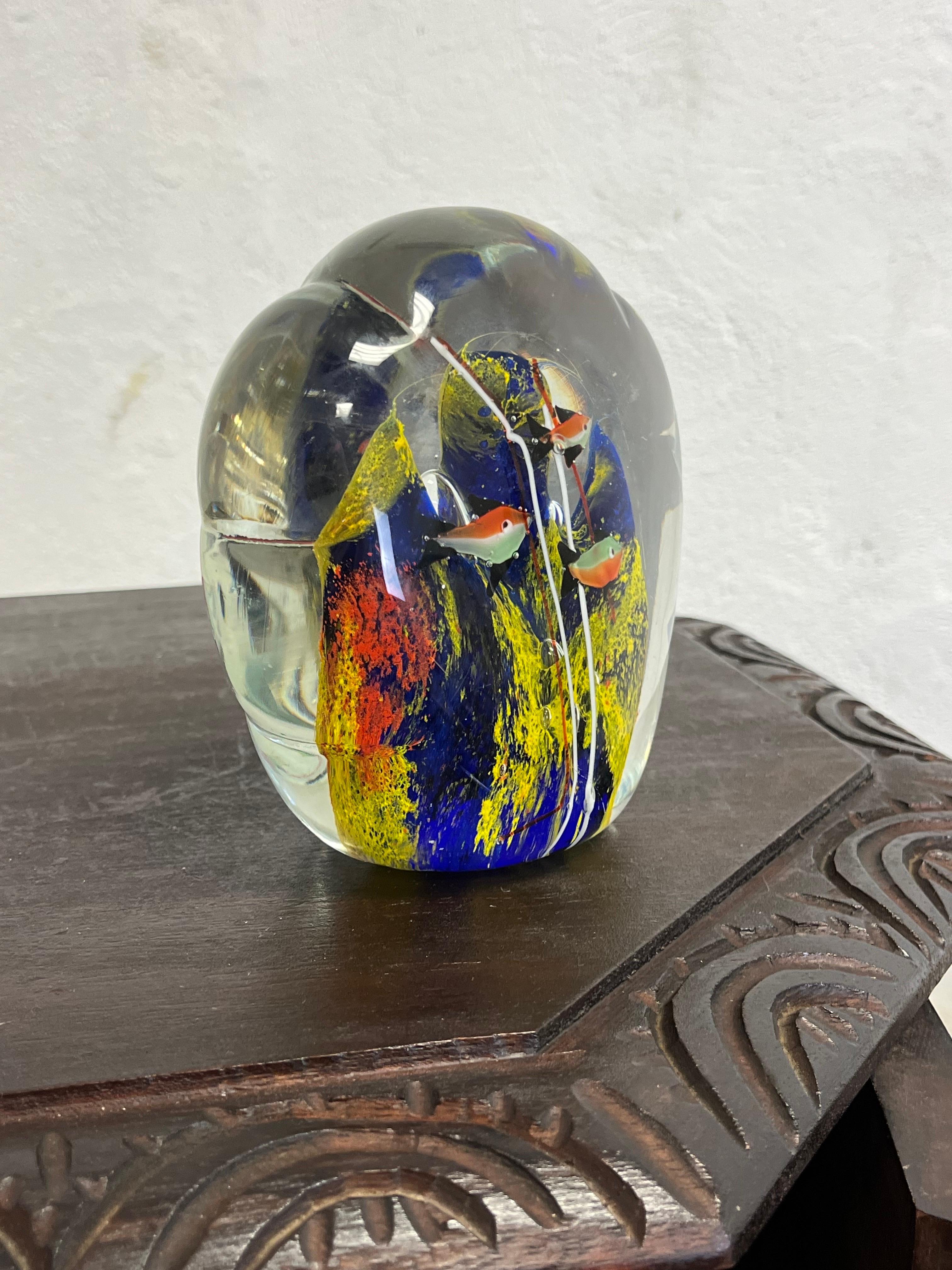 Mid-Century Modern Mid Century Murano Glass Fish Aquarium Sculpture For Sale