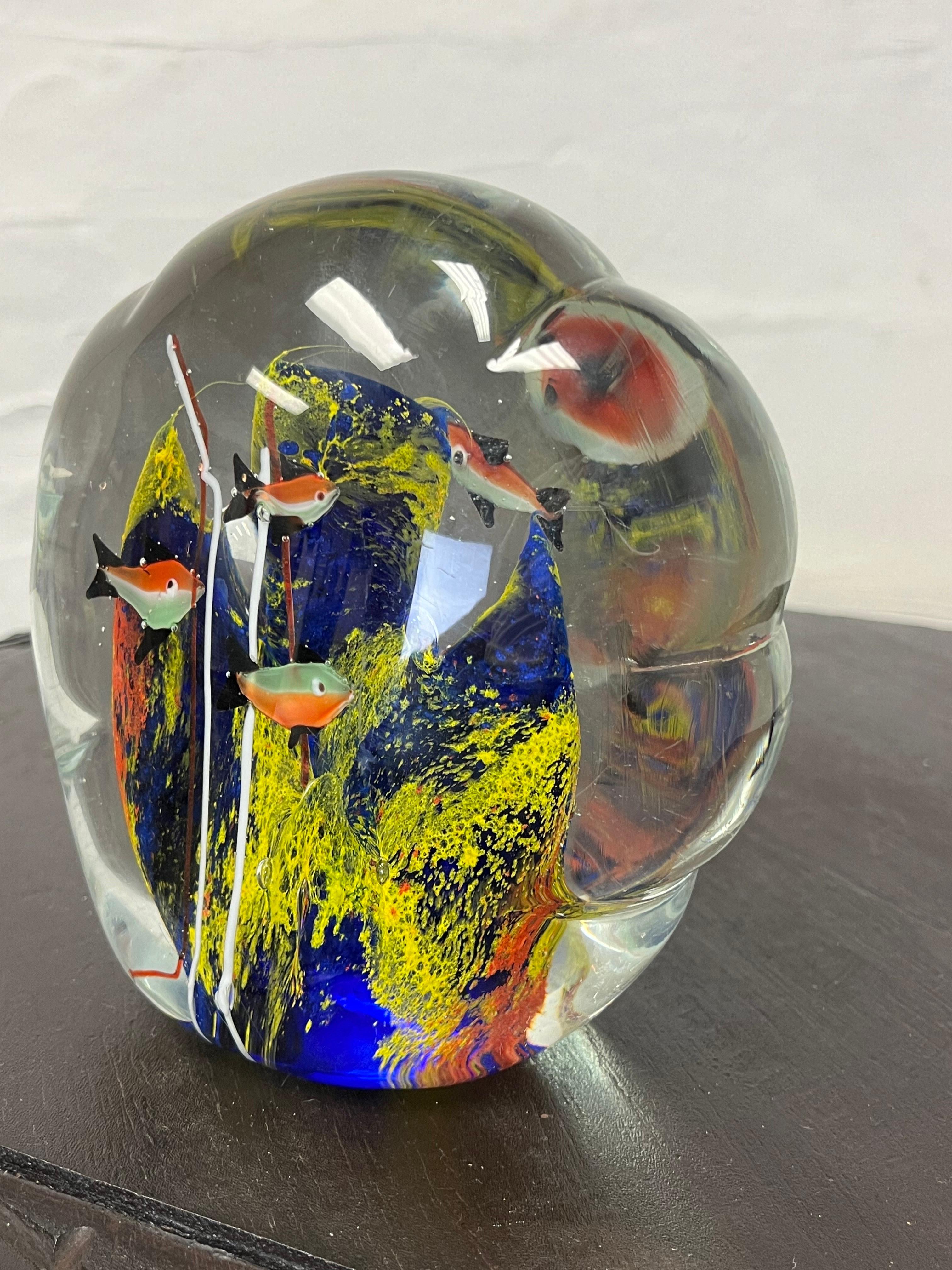 Italian Mid Century Murano Glass Fish Aquarium Sculpture For Sale