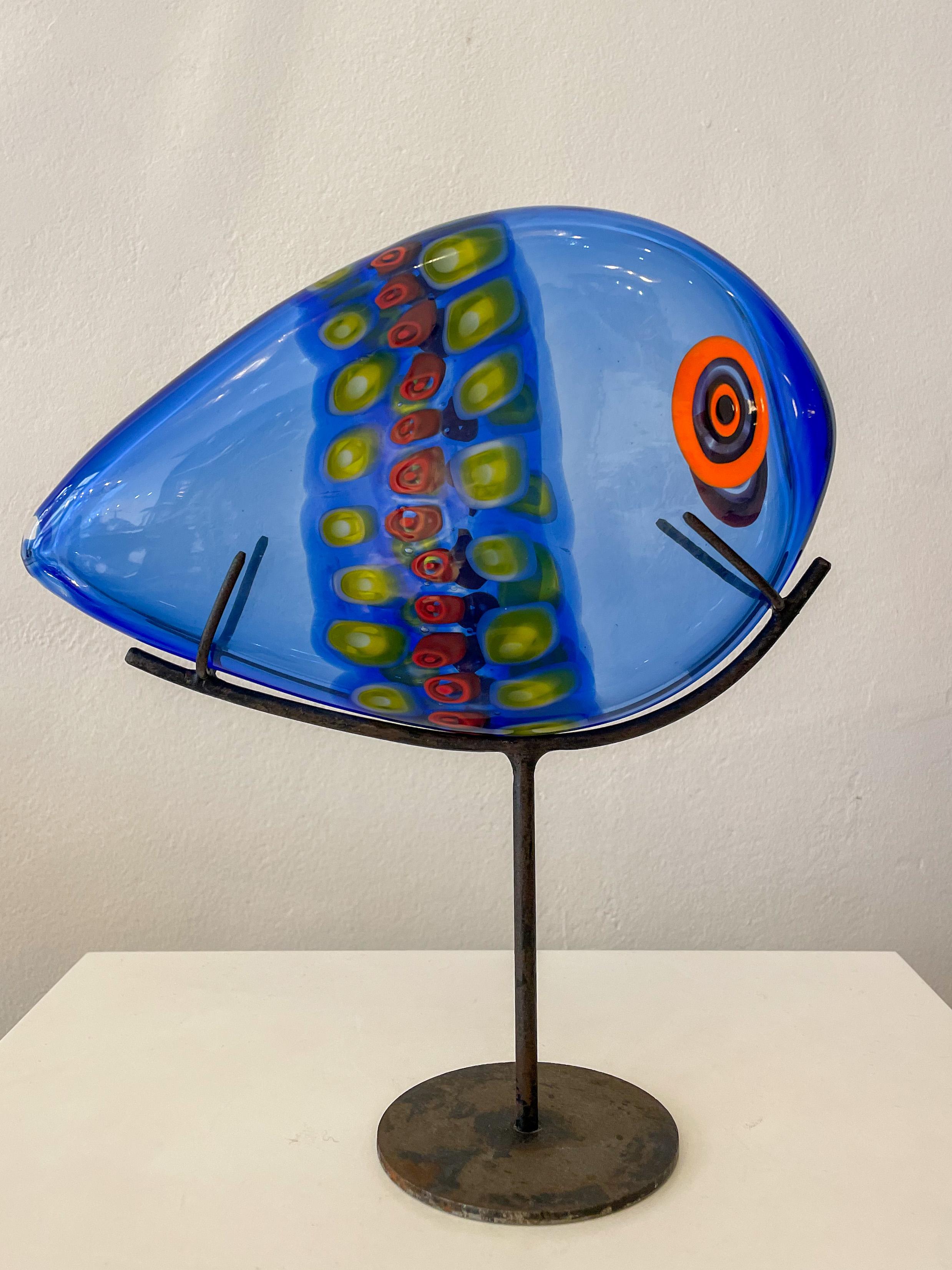 Murano Glass Fish by Gianmaria Potenza, Murano, Italy, 1960 Blue 
Measures: Base : 20 x 15,5 x 6cm.