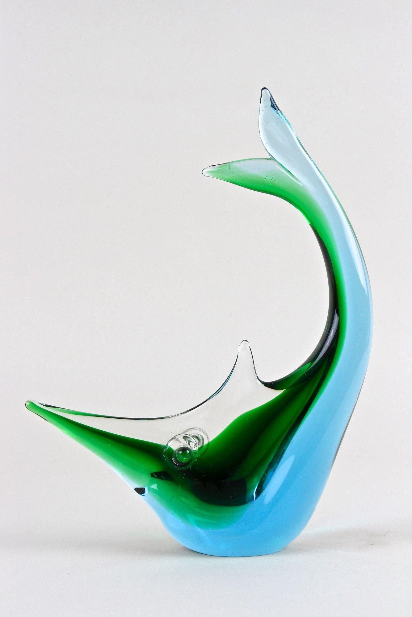 Mid Century Murano Glass Fish In Blue/ Green Tones , Glass Art - Italy ca. 1970 For Sale 3