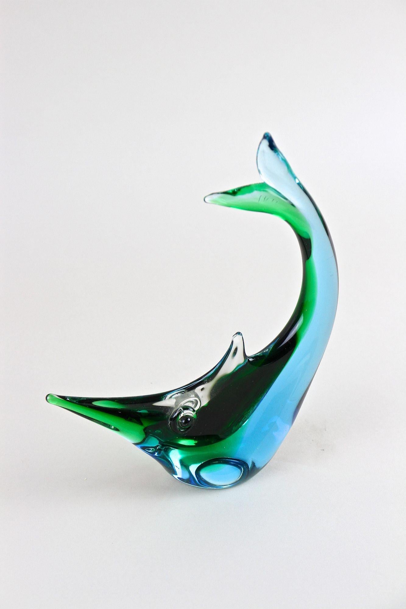 Mid Century Murano Glass Fish In Blue/ Green Tones , Glass Art - Italy ca. 1970 For Sale 4