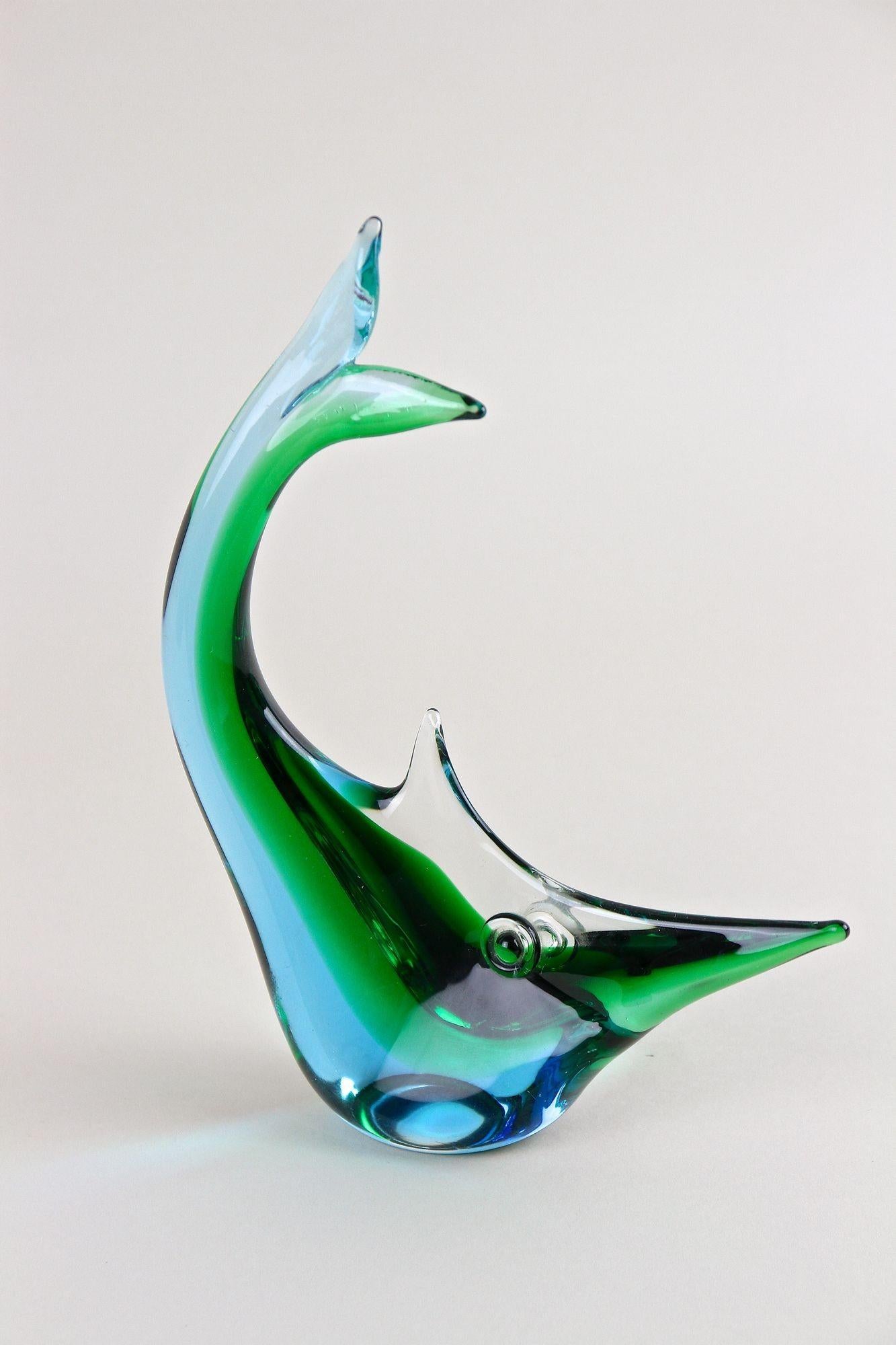 Mid Century Murano Glass Fish In Blue/ Green Tones , Glass Art - Italy ca. 1970 For Sale 8